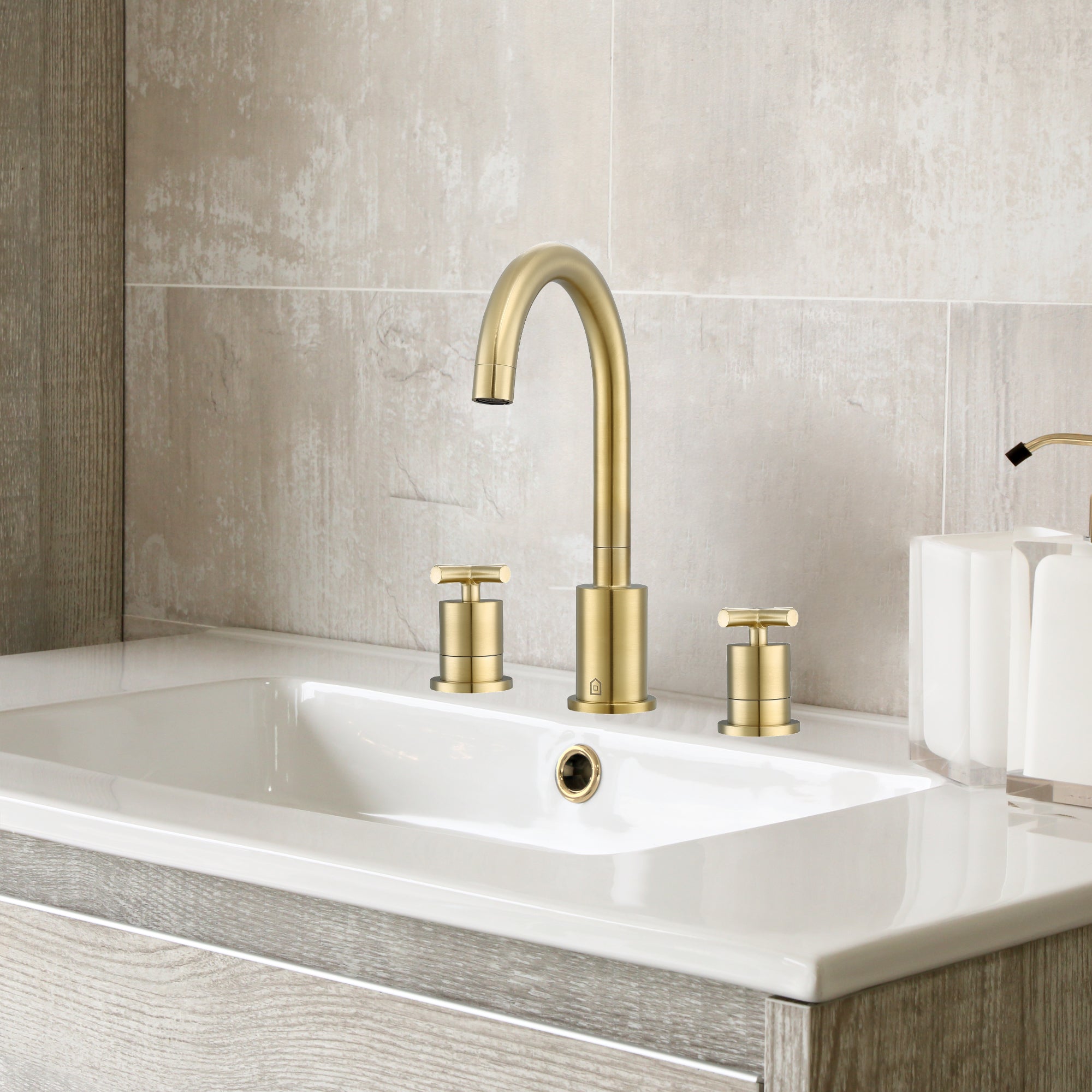 Ancona Ava Widespread 3-Hole Bathroom Faucet with Cross Handles in Brushed Champagne Gold - Perfect for Modern Bathroom Vanities and Powder Rooms