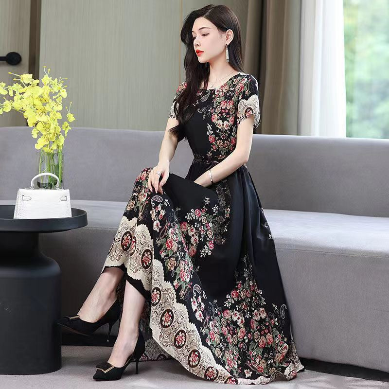 Floral Print O-Neck Women's Dresses - Elegant & Comfortable for Casual Wear, Office, and Special Occasions