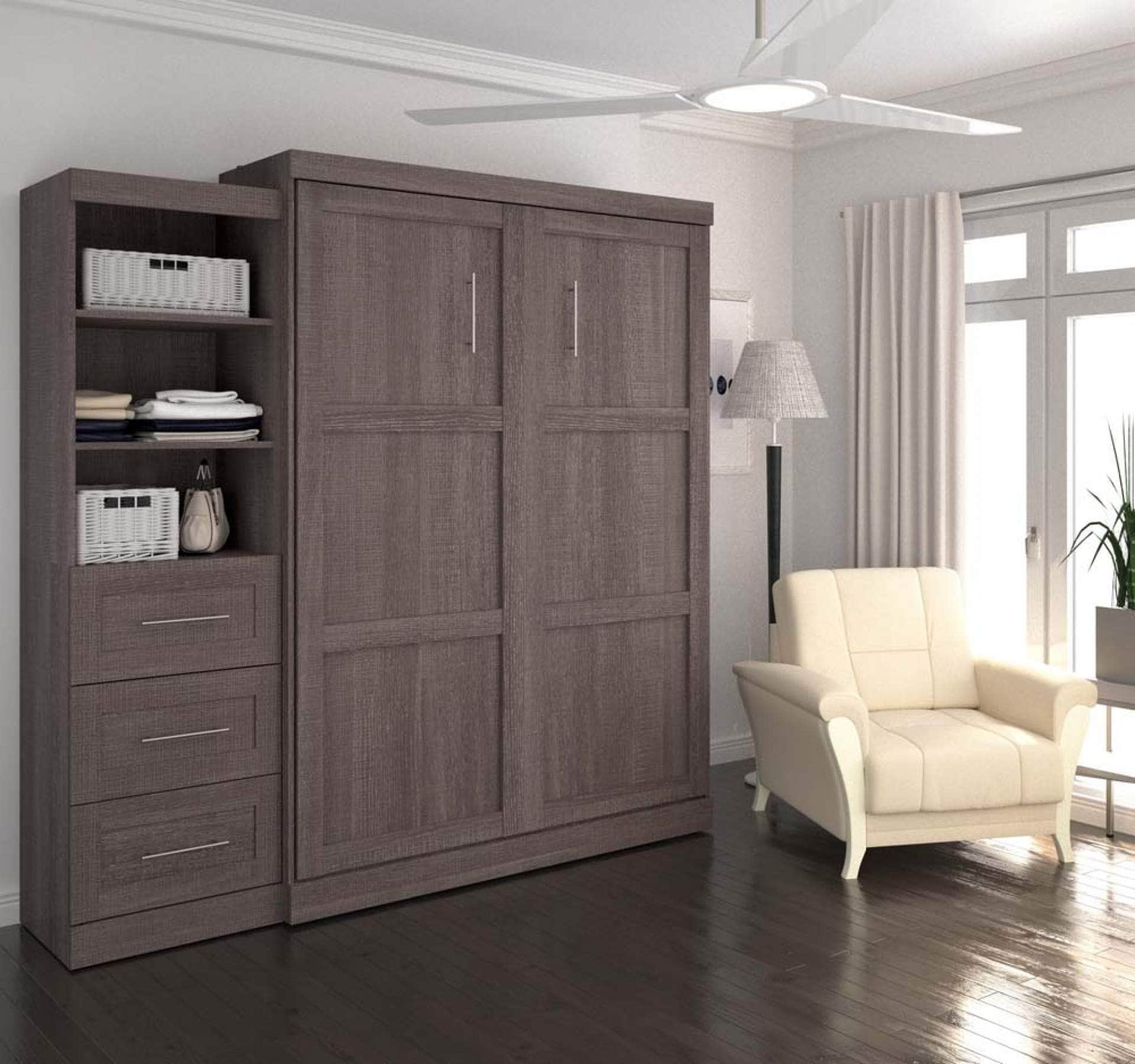 Queen Murphy Wall Bed with Storage Drawers - Space-Saving Foldable Bed for Small Rooms, Apartments & Guest Rooms (90