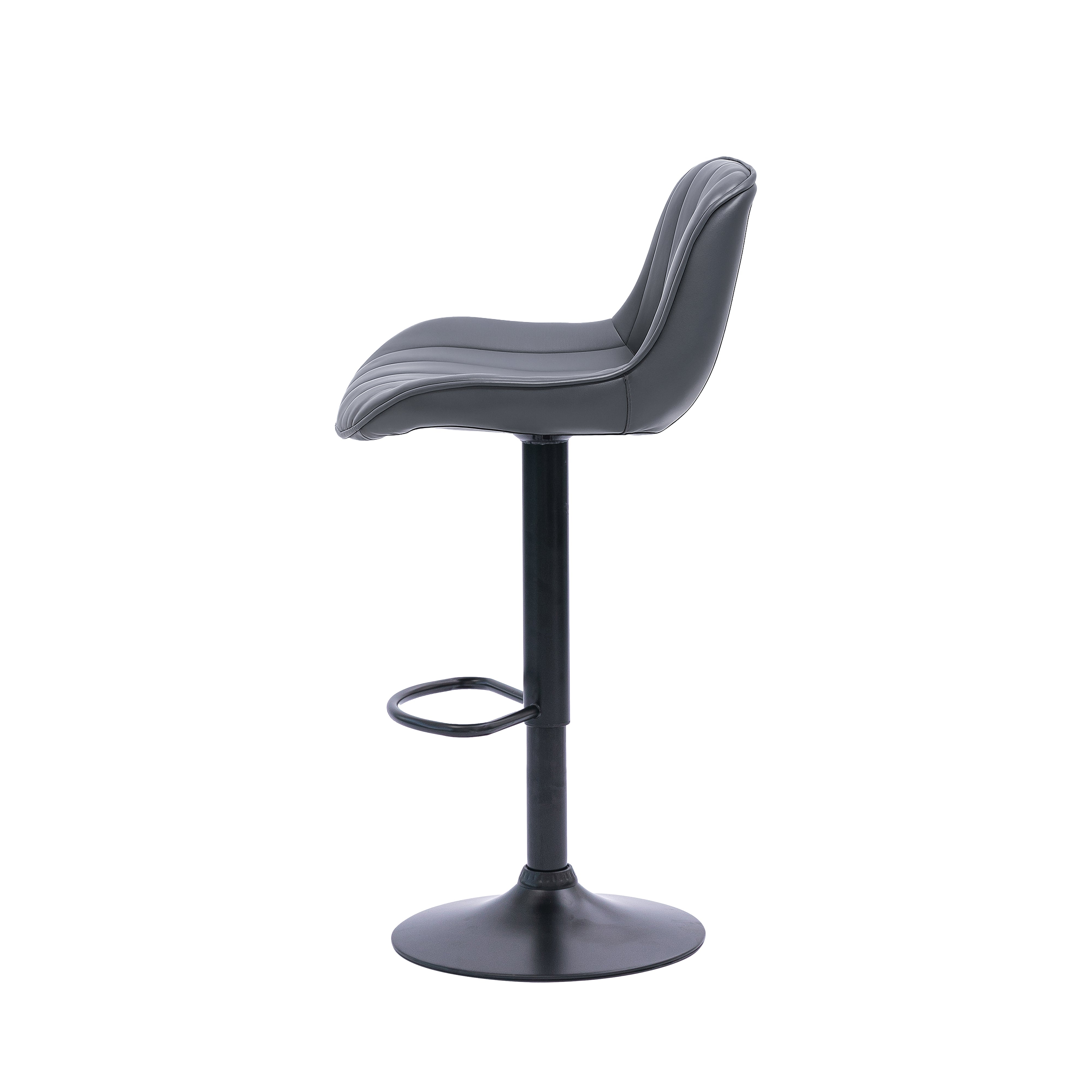 Urban Style Black Metal Bar Stools with Grey PU Seat - Adjustable Gas Lift Height - Set of 2 - Perfect for Kitchen Island, Home Bar & Dining Counter