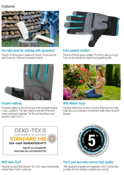 Gardena Premium Gardening Gloves for Woodworking & Tools - Durable & Comfortable for Gardening, Landscaping & DIY Projects