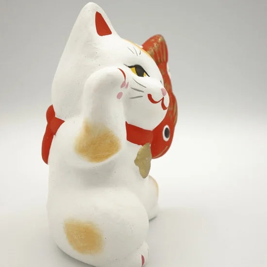 Nagahama Doll Japanese Maneki Neko (Beckoning Cat) White Lucky Cat Figure - Authentic Japanese Fortune Charm for Home & Office Decor