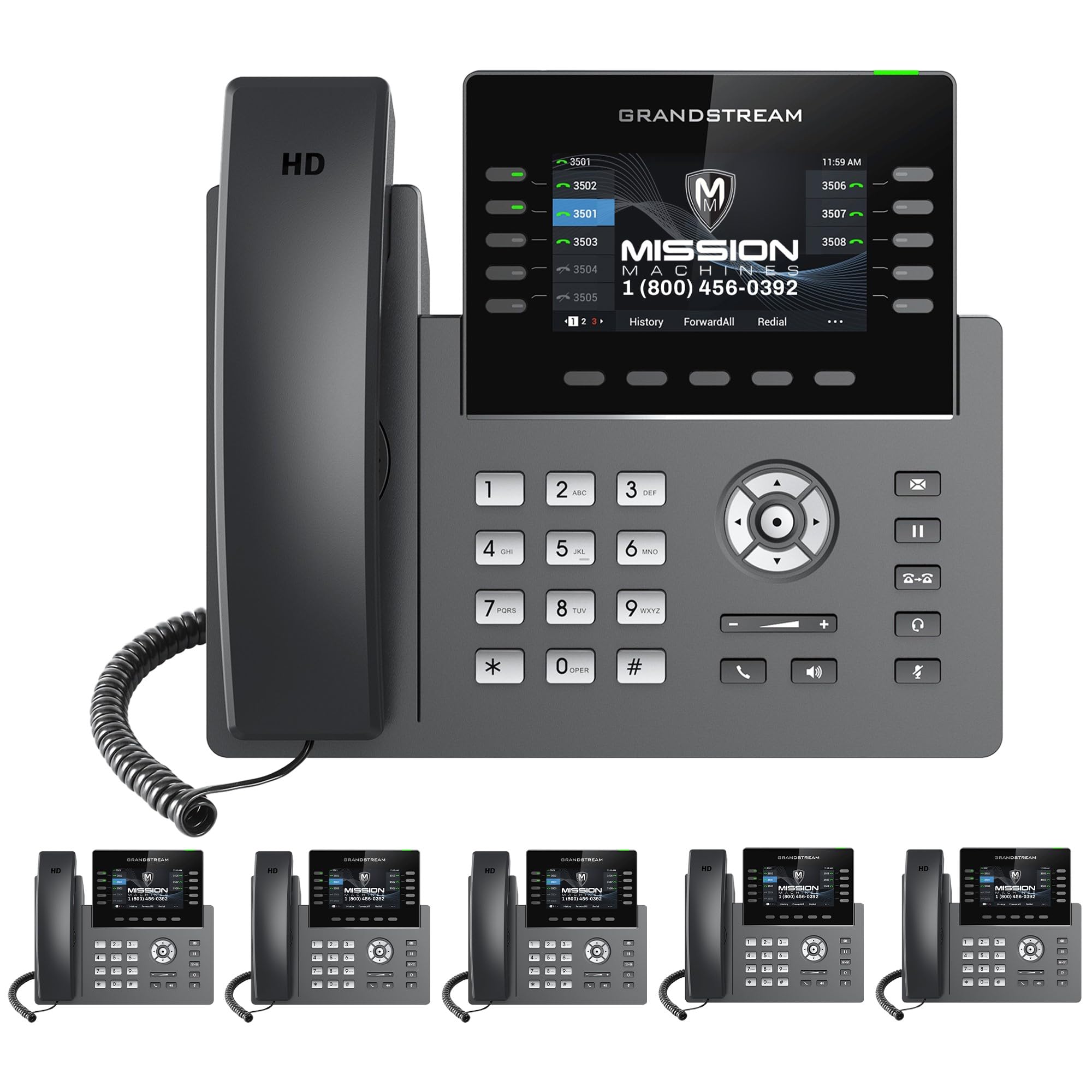 Grandstream GRP2615 Business VoIP Phone System Bundle - 6 Phones with Mission Machines G400C Cloud Server & 3 Months Free Service | Ideal for Offices, Call Centers & Remote Teams