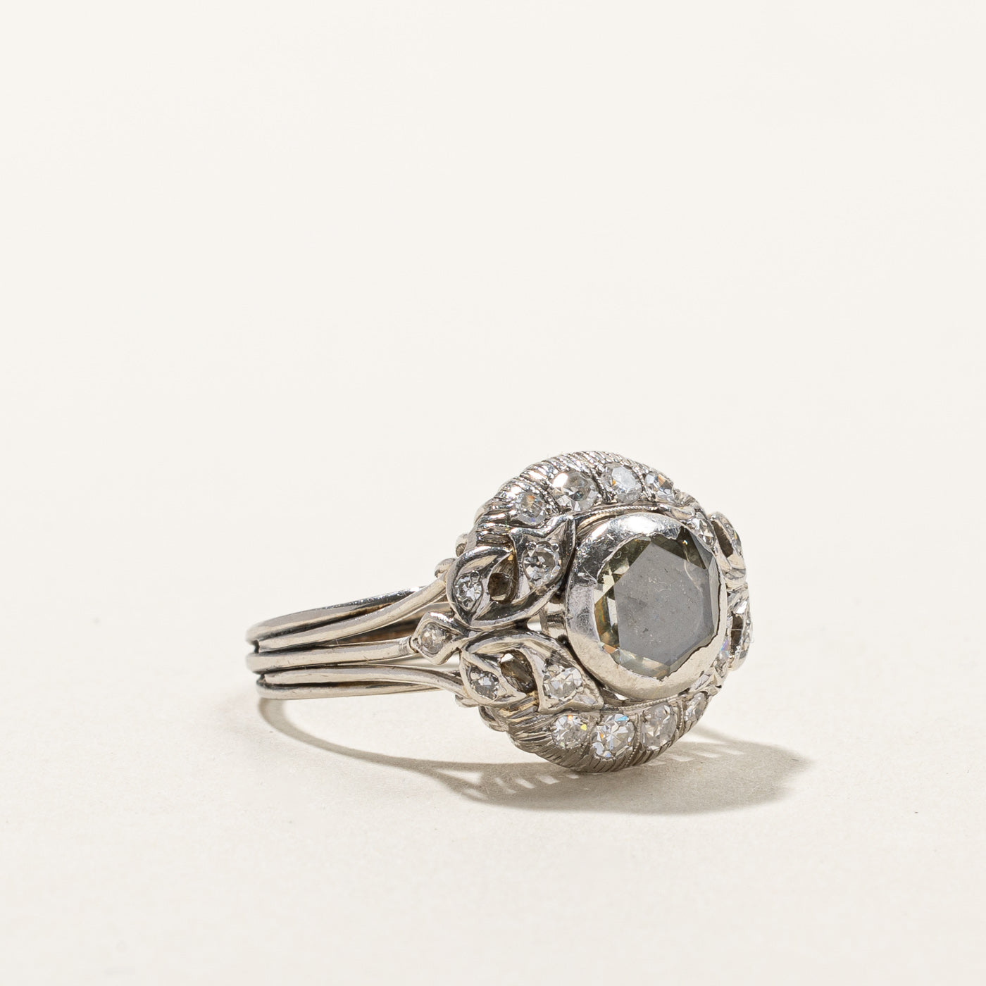 Art Deco Style Rose Cut Diamond Engagement Ring - 1.00 Carat Total Weight (CTW) - Size 7 - Vintage Inspired Wedding Band for Brides & Anniversary Gifts