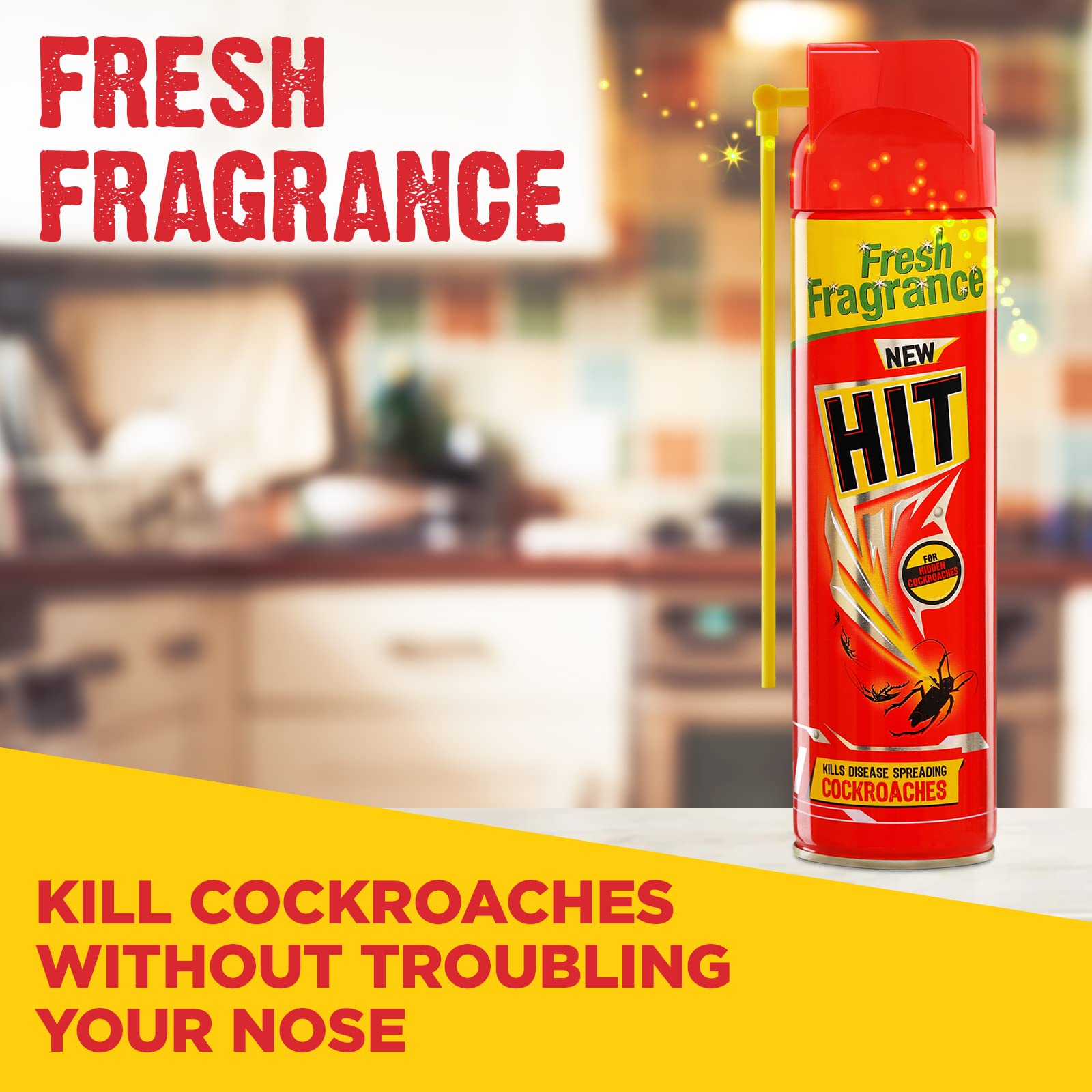 Hit Crawling Insect Killer Spray - Fast-Acting Cockroach & Bug Killer (400ml) | Instant Kill Formula | Deep-Reach Nozzle for Hard-to-Reach Areas | Fresh Fragrance | Ideal for Kitchens, Bathrooms & Basements
