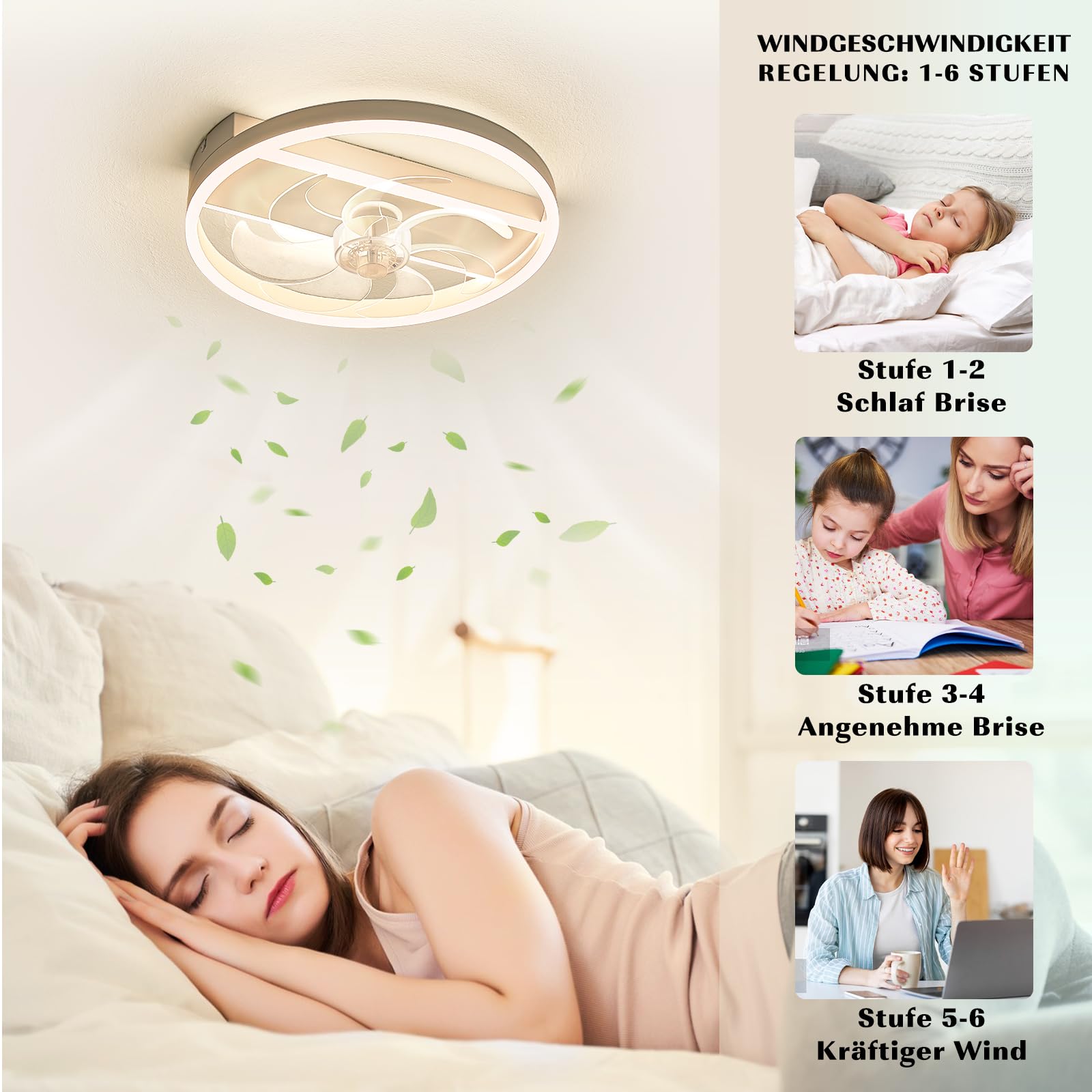 Energy Efficient 40cm Sky Angle LED Ceiling Fan with Light - Dimmable, Silent Operation, Remote Control & Timer (White) - Perfect for Bedroom, Living Room and Office Cooling
