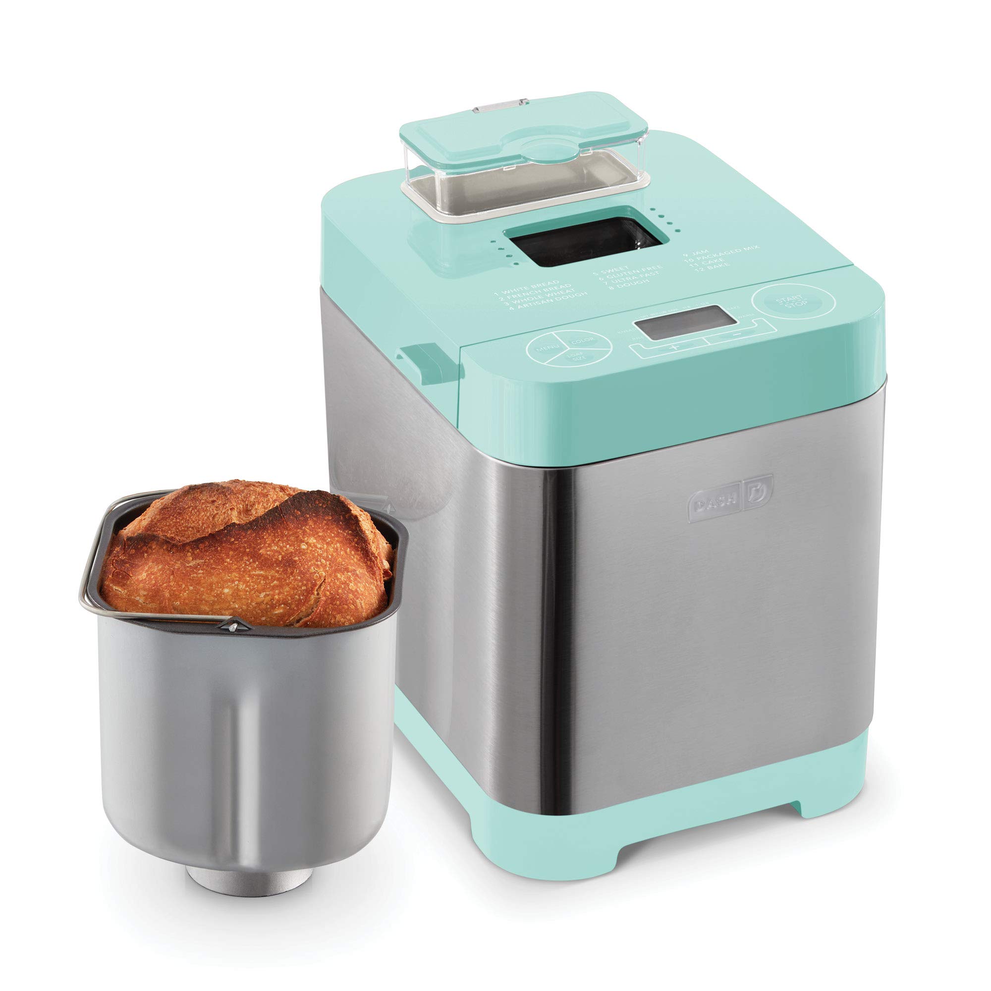 Dash Everyday Stainless Steel Bread Maker - 1.5lb Loaf Capacity, 12 Programmable Settings, Gluten-Free Option & Auto Dispenser (Aqua) | Perfect for Homemade Bread, Artisan Loaves & Gluten-Free Baking