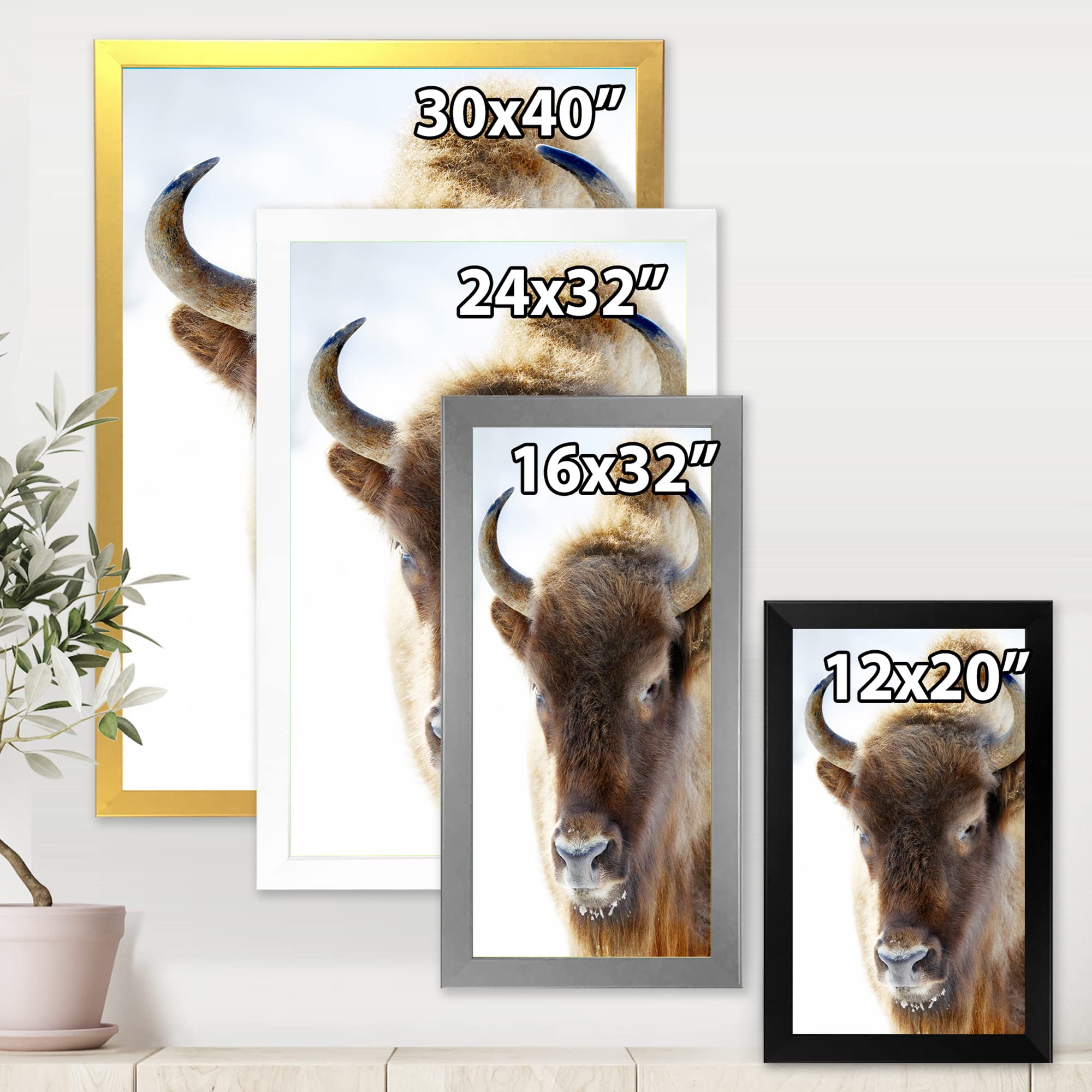 Farmhouse Framed Wall Art - Portrait of Wild Bison - Rustic Home Decor for Living Room, Bedroom & Office - DesignQ Premium Canvas Print