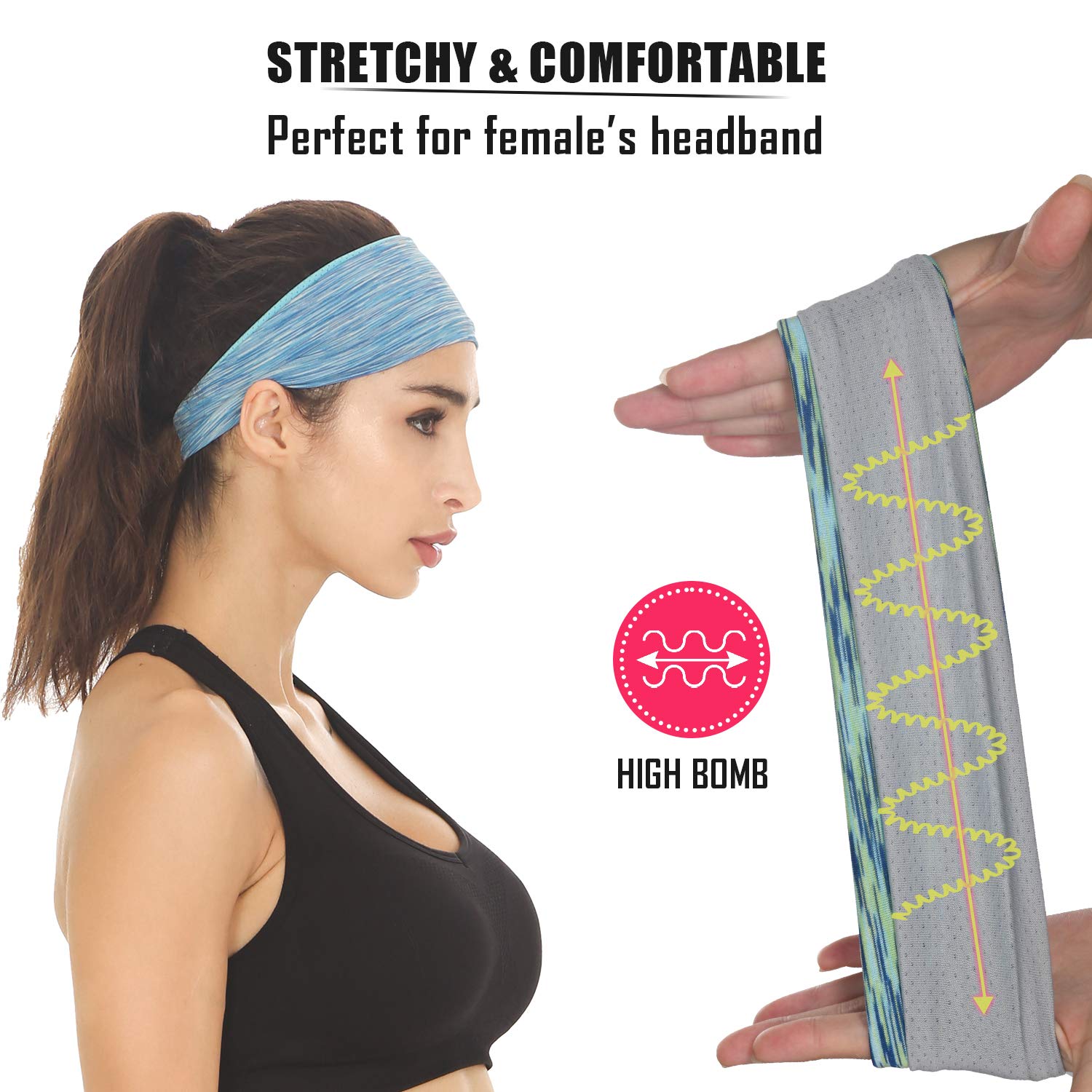 EasYoung Women's Yoga Headbands 3-Pack - Sweat Wicking Sports Hair Bands for Running, Fitness & Workouts - Elastic Non-Slip Cooling Headbands for Women - Perfect for Gym, Yoga, Tennis and Outdoor Activities