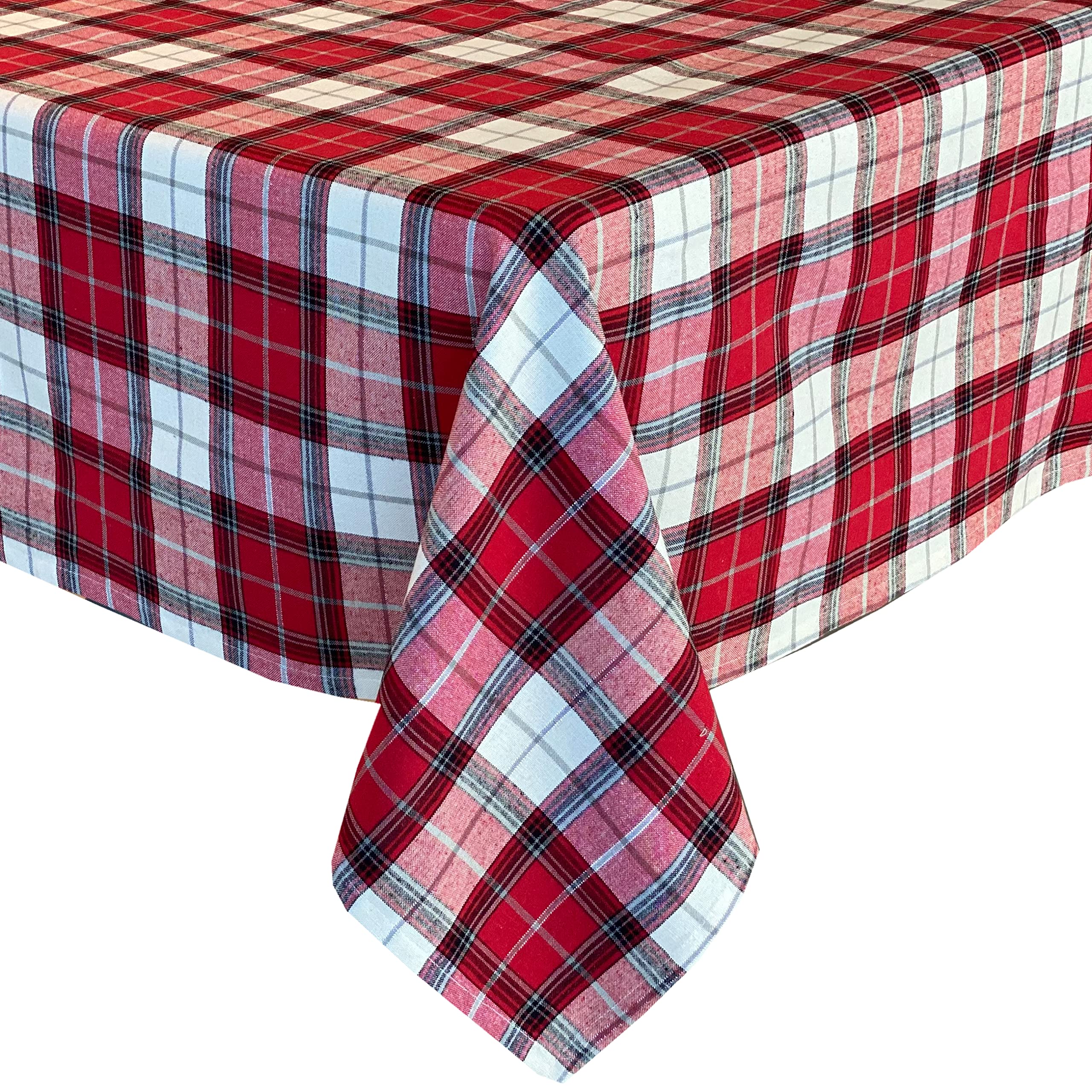 Lintex Comfy Cottage Christmas Plaid Cotton Tablecloth - Black, Red & Silver Holiday Kitchen Dining Decor | 52x52 Inch Square Washable Cotton Fabric | Perfect for Holiday Parties, Family Dinners & Festive Home Decor
