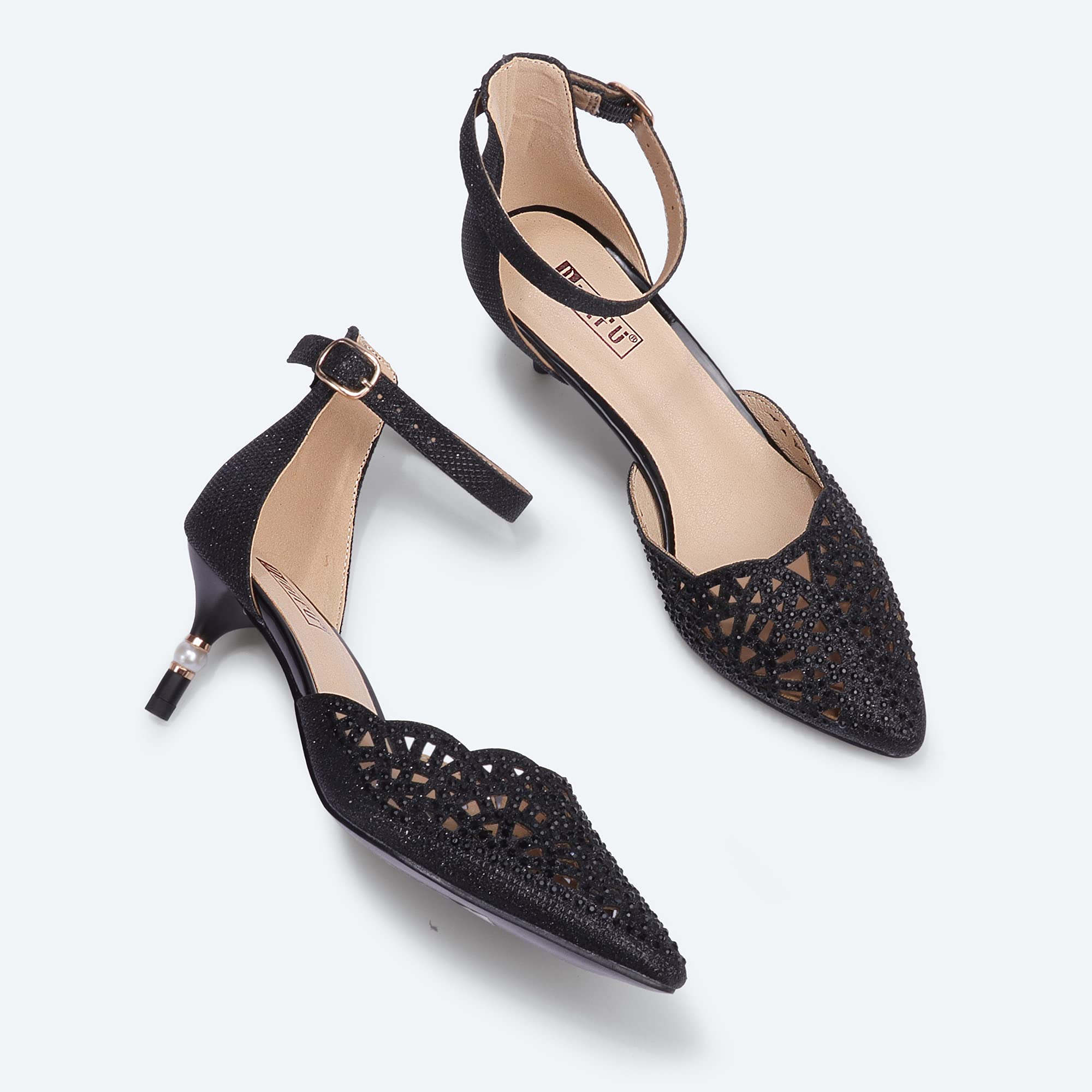 IDIFU Women's Rhinestone Sequins Kitten Heel Wedding Pumps - Elegant Low Heel Bridal Shoes for Bride, Evening Party & Special Occasions