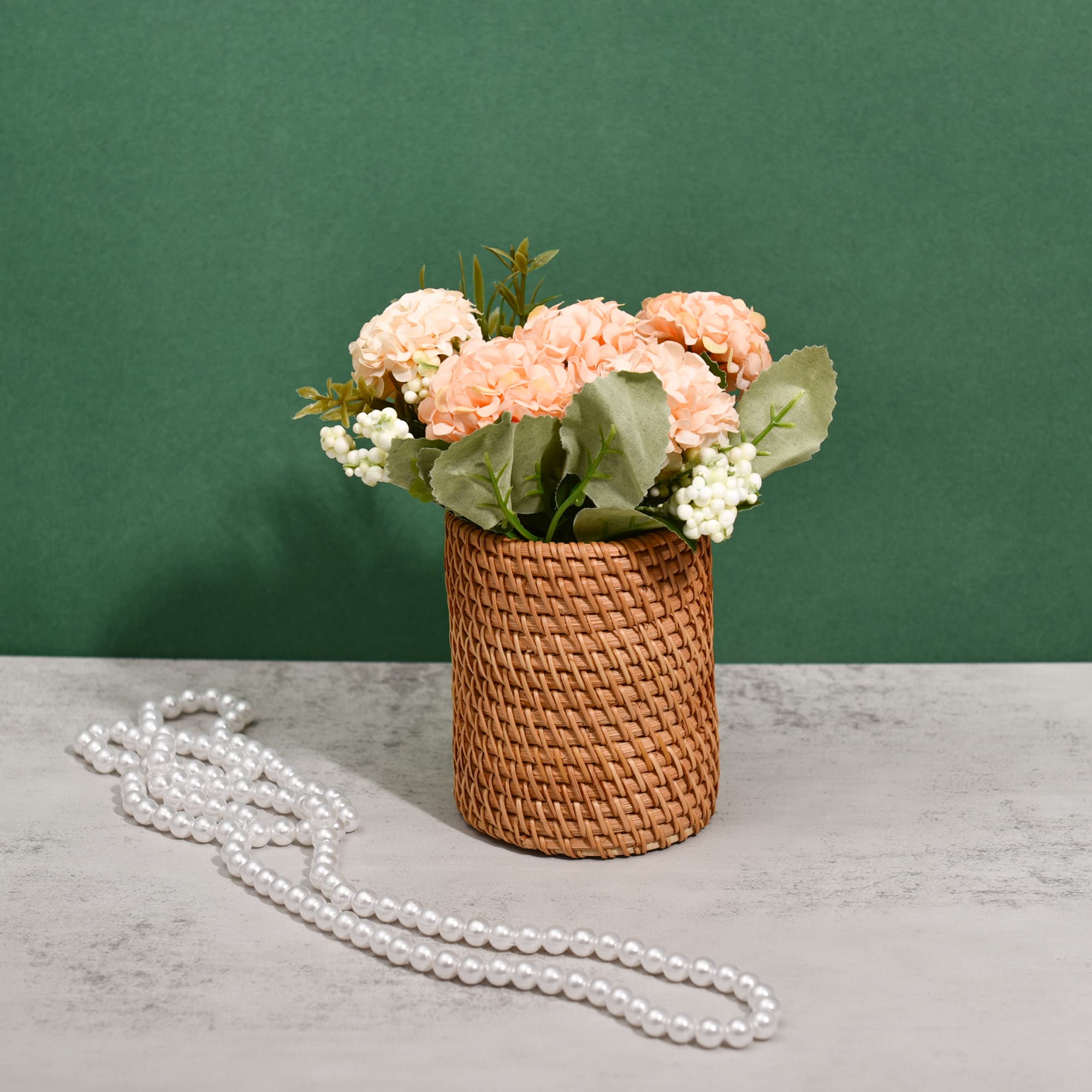 Handmade Rattan Pencil Holder & Makeup Brush Organizer - Natural Wicker Pen Cup for Office Desk, Home Study, and Vanity Storage | Perfect for School Supplies, Cosmetics, and Stationery Organization