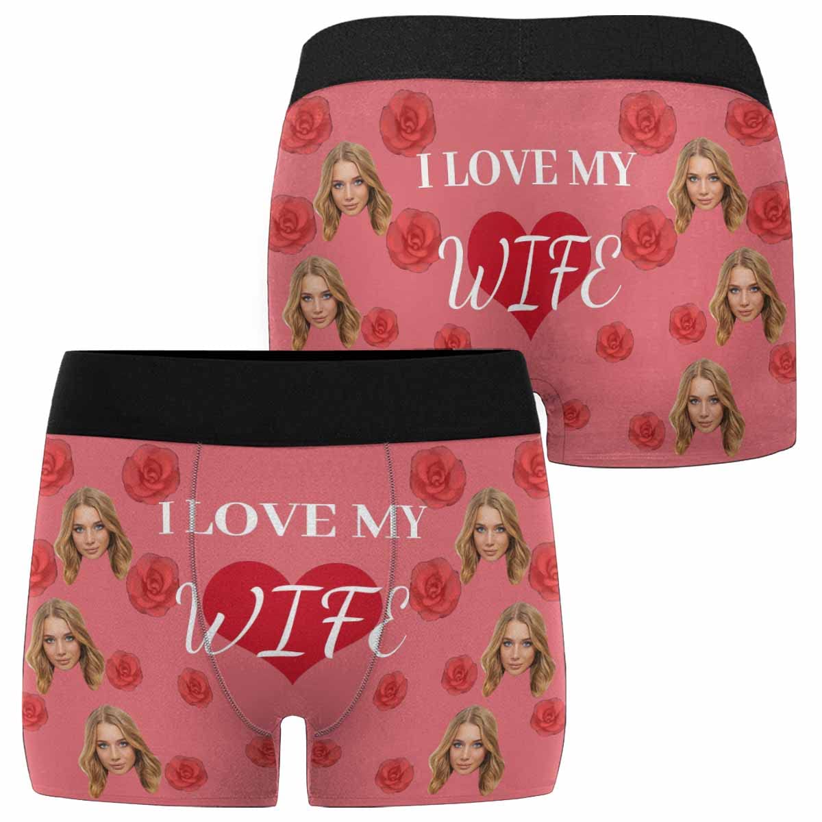Custom Personalized Men's Boxer Briefs with Red Rose Heart Print - Romantic Gift for Valentine's Day, Anniversary or Special Occasion