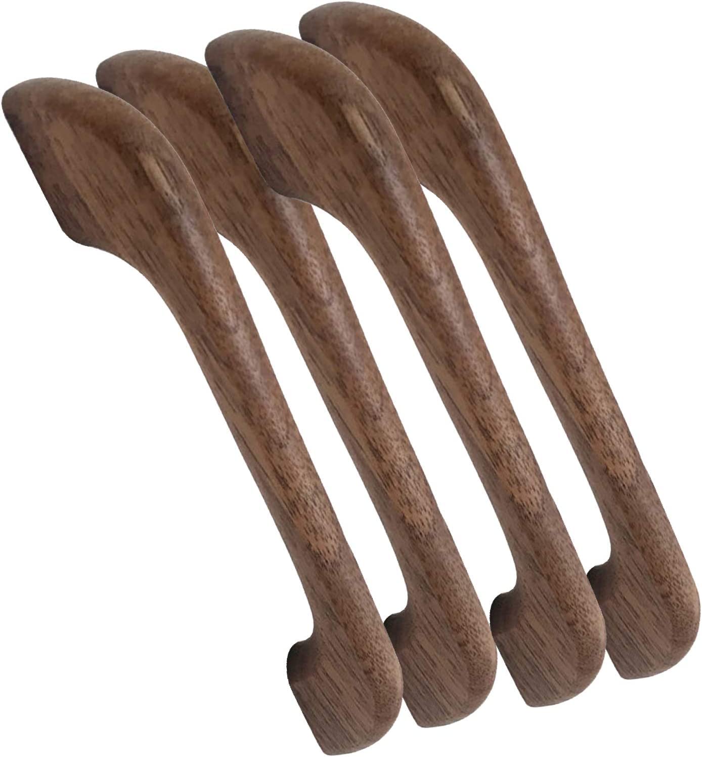 RENJMU 4pcs Black Walnut Wooden Cabinet Door Knobs & Drawer Pulls - 128mm Hole Center, Vintage Kitchen Cupboard Handles for Wardrobe, Dresser, and Furniture - Perfect for Home Renovation & DIY Projects