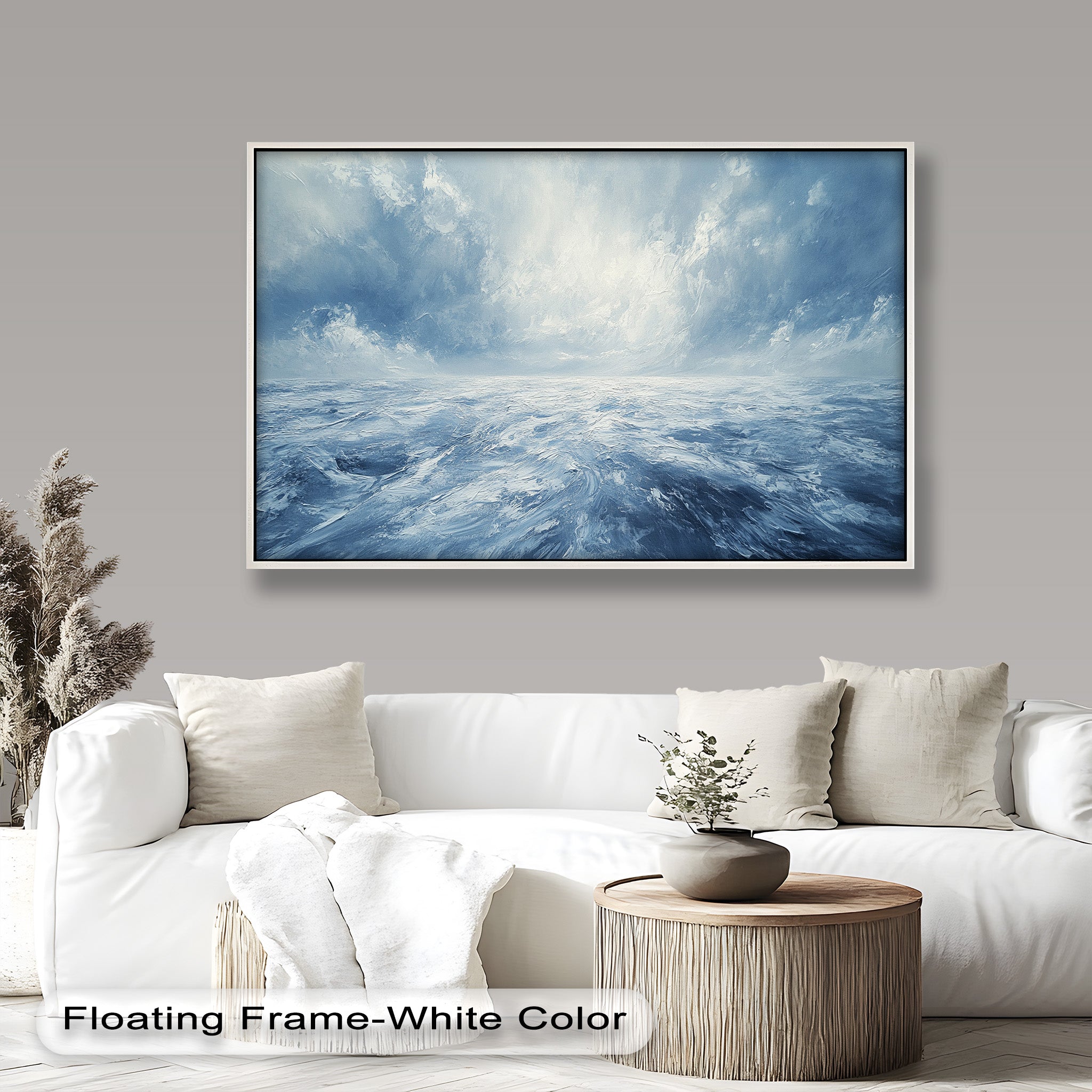 Blue Coastal Wall Art - Abstract Ocean Seascape Oil Painting for Beach House Decor | Handmade Canvas Artwork | Coastal Living Room & Bedroom Wall Decor