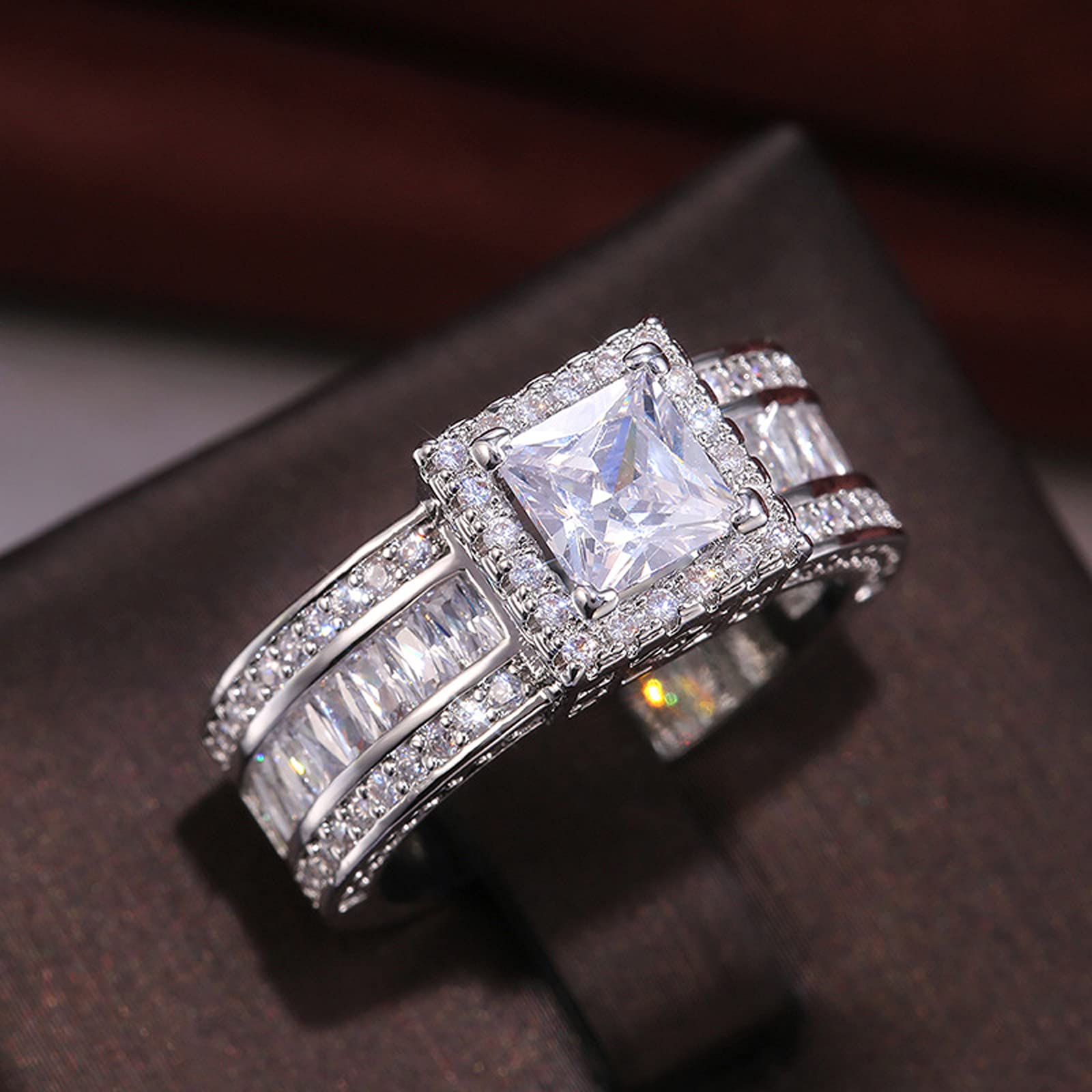 925 Sterling Silver Shiny Full Diamond Gemstone Ring - Cubic Zirconia CZ Multi Row Eternity Band - Wedding Engagement Promise Ring for Women (Size 6) - Perfect for Anniversaries, Valentine's Day & Special Occasions