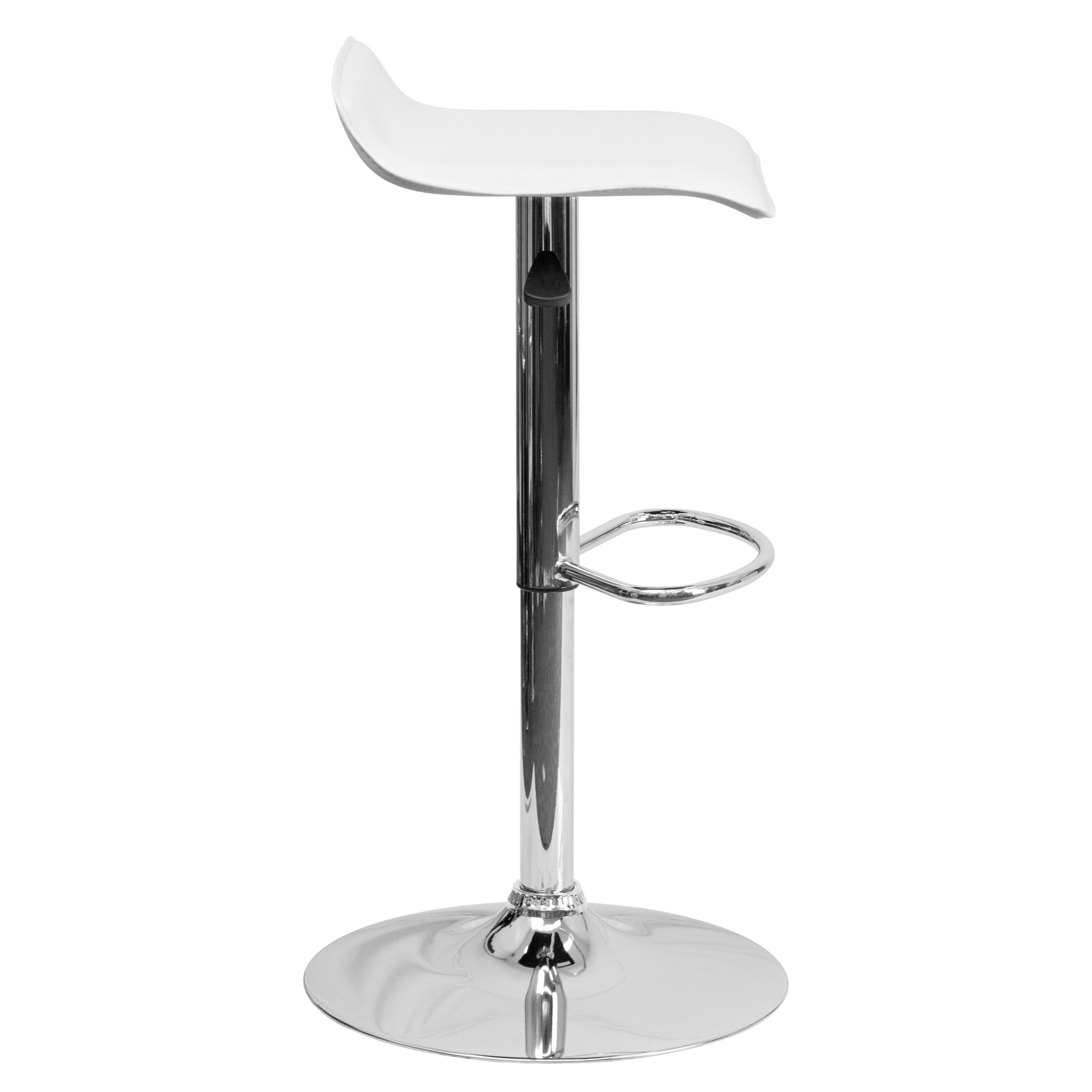 FLASH Dax Contemporary White Vinyl Adjustable Height Bar Stool with Solid Wave Seat & Chrome Base - Perfect for Kitchen Islands, Breakfast Bars & Modern Home Decor