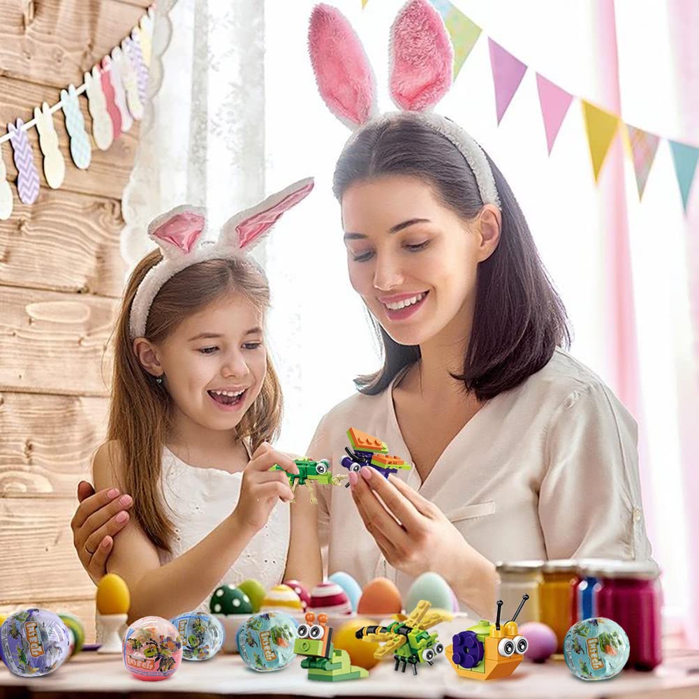 12 PCS Pre-Filled Easter Eggs with Mini Building Blocks - 12-in-1 Insect Toy Set for Kids, Party Favors, Easter Basket Stuffers, Classroom Prizes & Gift Ideas | Perfect for Easter Egg Hunts, Birthday Parties & STEM Learning Activities