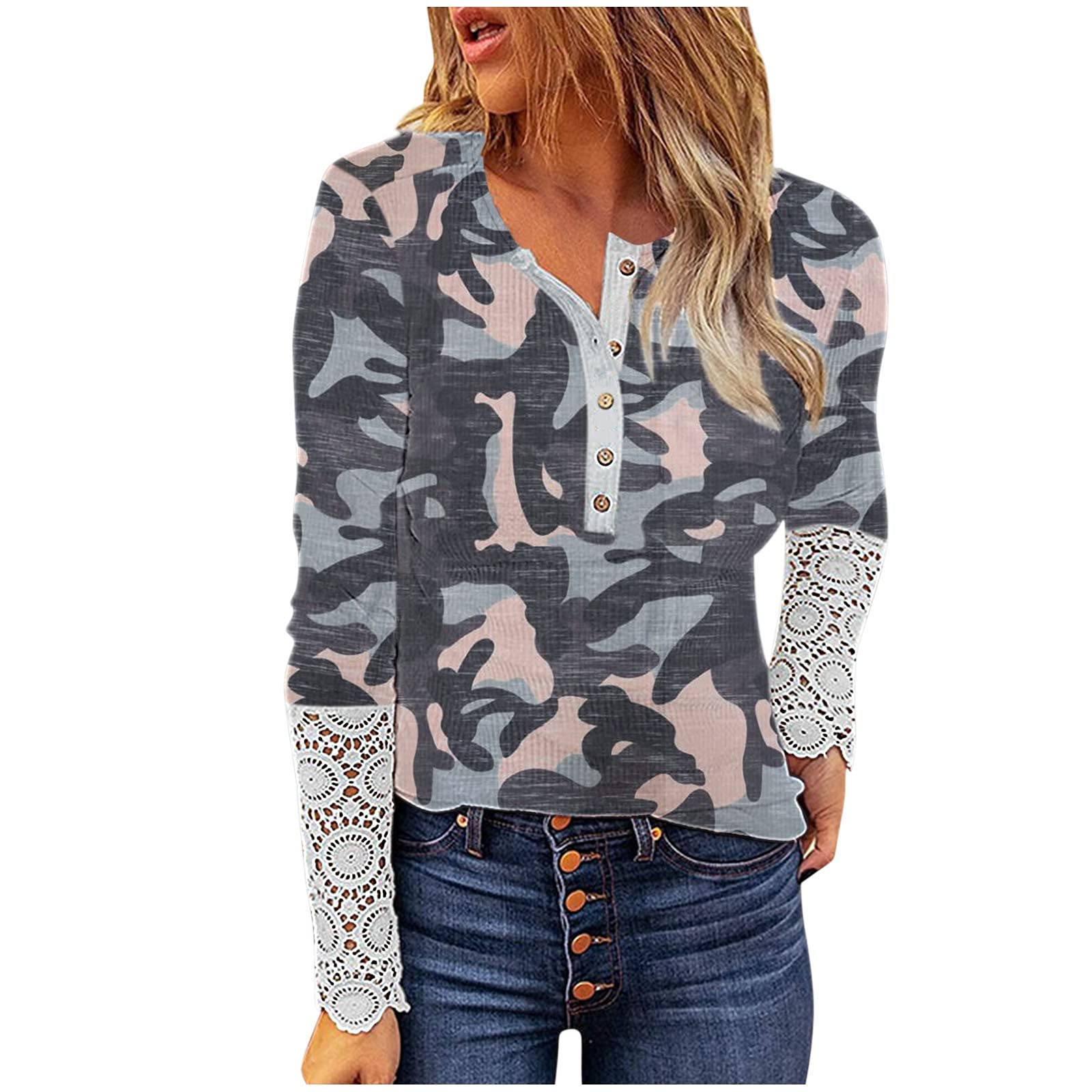 Women's Long Sleeve Lace Tunic Tops - Slim Fit Printed Button Down Shirt for Casual & Dressy Occasions | Perfect for Office, Date Night & Fall Layering
