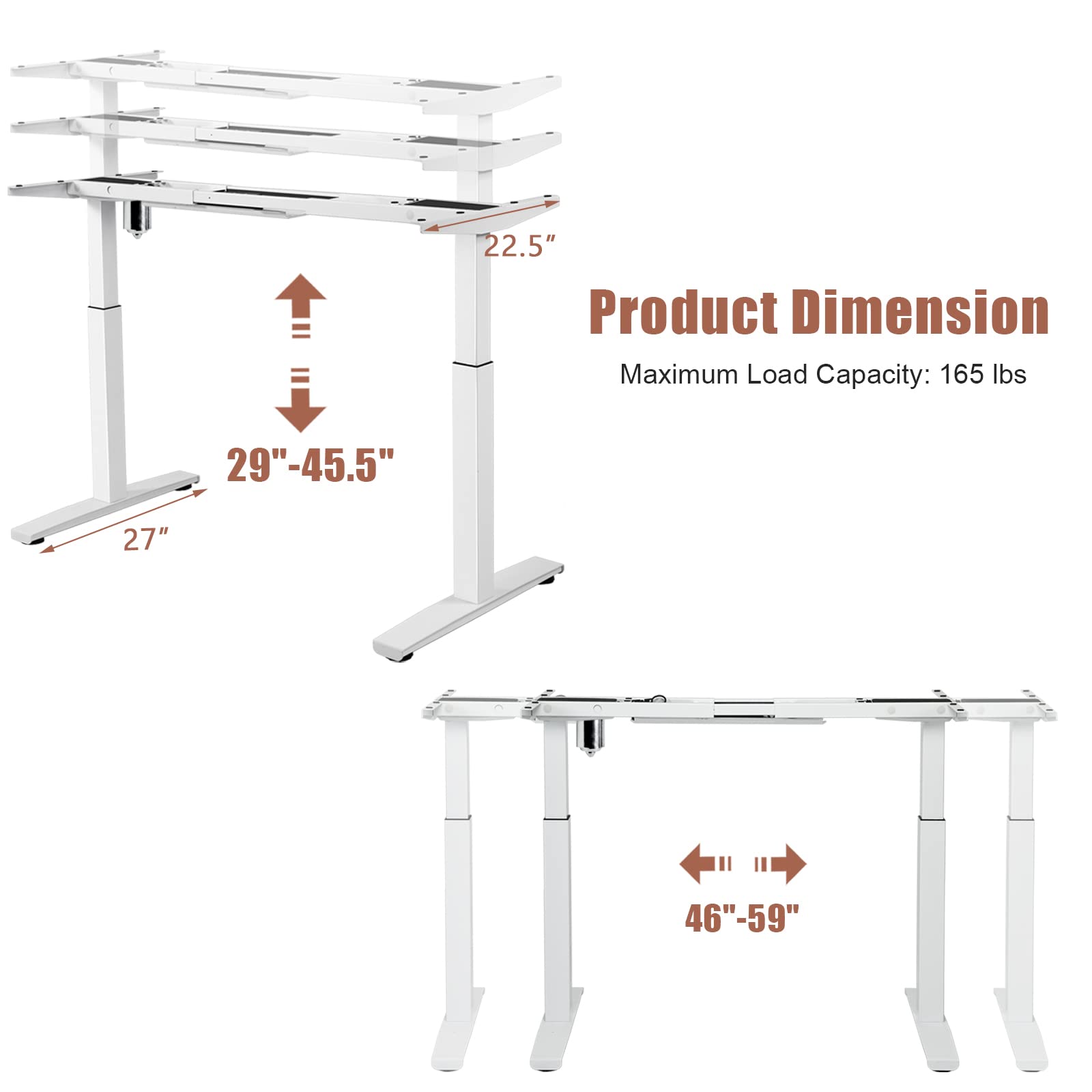 COSTWAY Electric Standing Desk Frame - Adjustable Height & Width, Ergonomic Sit to Stand Workstation Base with Memory Controller for Home Office (White, Frame Only) | Perfect for Remote Work, Gaming Setup & Study Desk