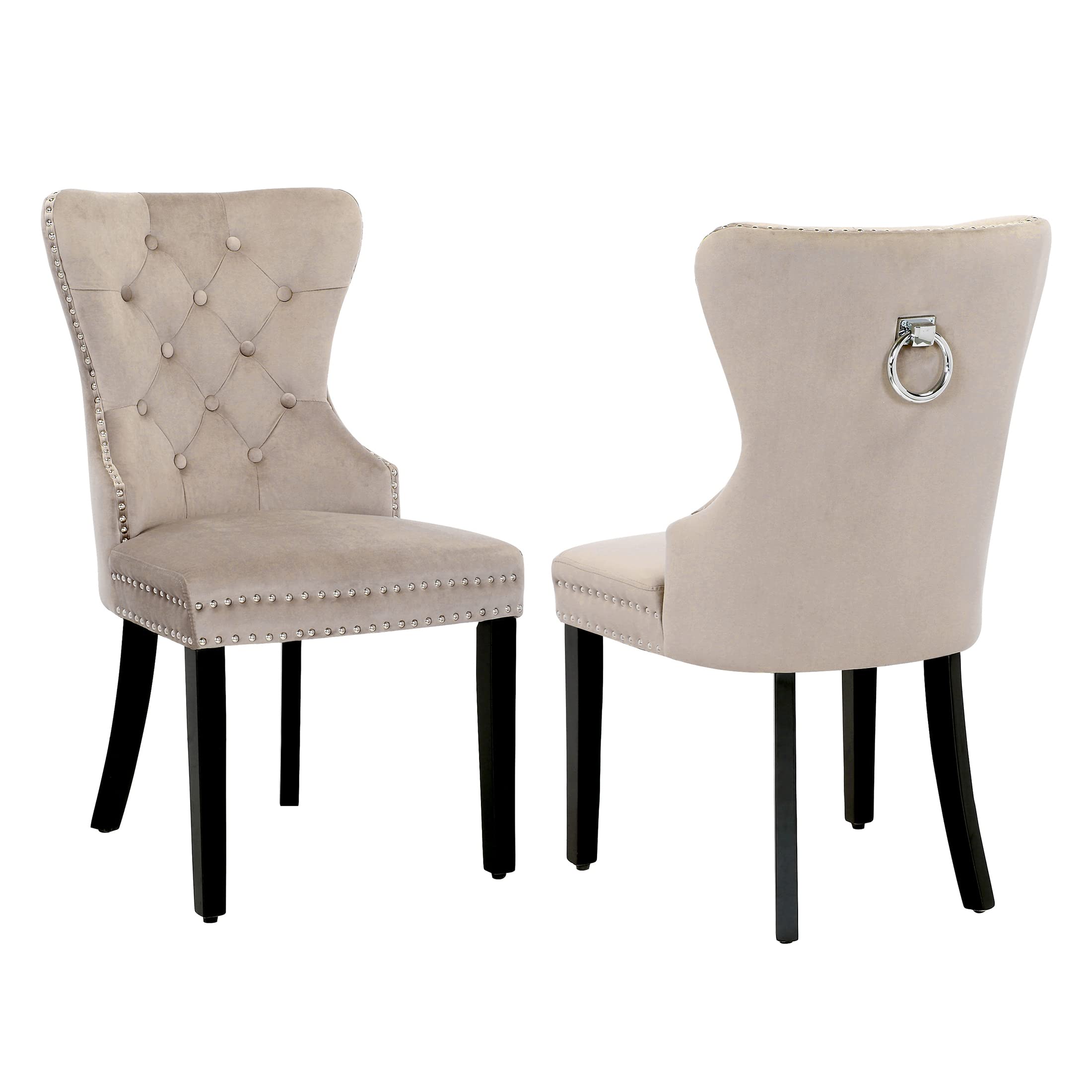 WestinTrends Velvet Dining Chairs Set of 2 - Modern Wingback Upholstered Kitchen Chairs with Button Tufting & Solid Wood Legs, Taupe - Perfect for Dining Room, Kitchen Island, and Home Office Seating