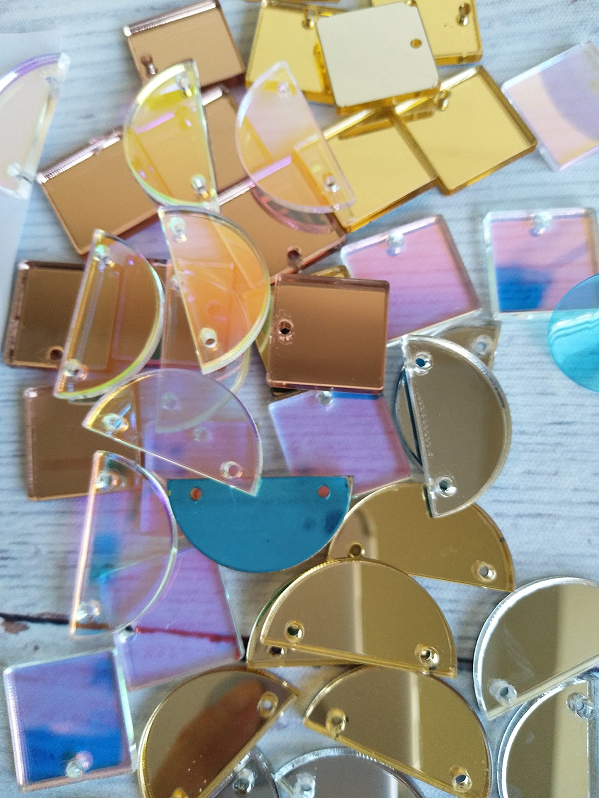 30PCS Half Circle Mirror Acrylic Jewelry Findings - Rose Gold Mirror Earring Blanks & Necklace Pendants for DIY Jewelry Making, Crafting, and Gift Giving