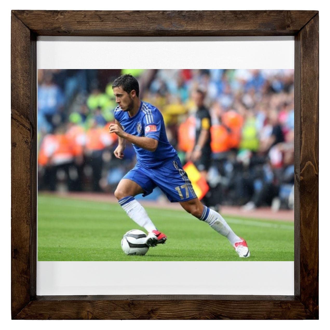 FC Carino Eden Hazard Soccer Poster - Premium Wood Frame Wall Art, 12x12 Inches, White Background - Perfect for Home, Office, or Man Cave Decor