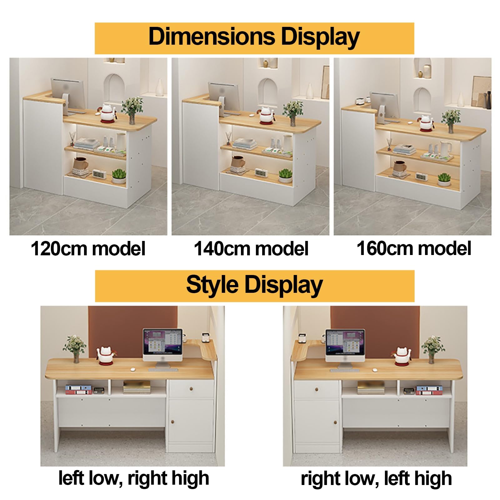 Modern Reception Counter Desk with Display Shelf & Drawers - Stylish Retail Front Desk for Checkout, Lobby, Salon, Store, Clinic & Office - Perfect for Beauty Salons, Retail Shops and Professional Reception Areas