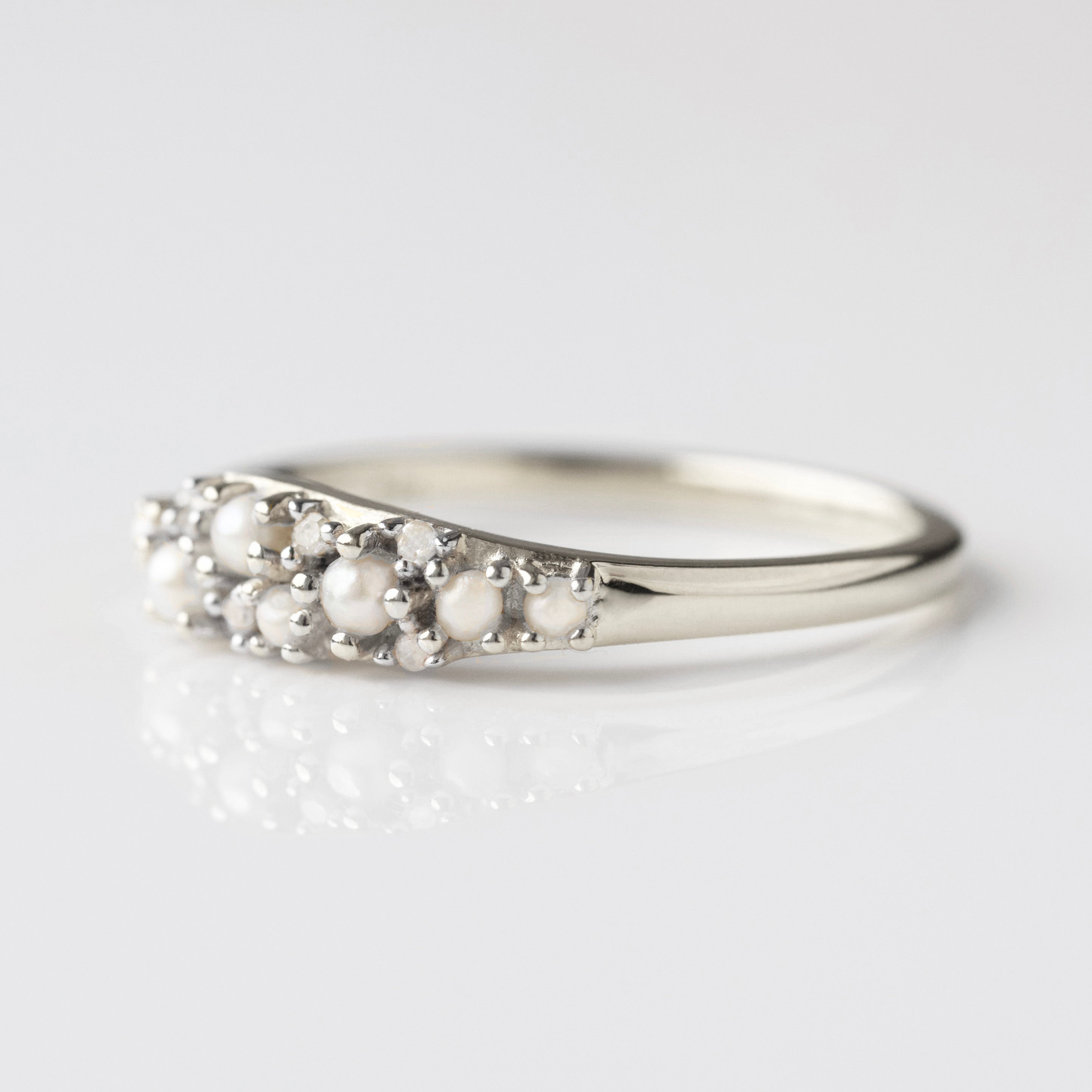 Madeline Pearl and Diamond Scatter Ring - Elegant Stackable Jewelry for Women | Perfect for Weddings, Date Nights & Special Occasions