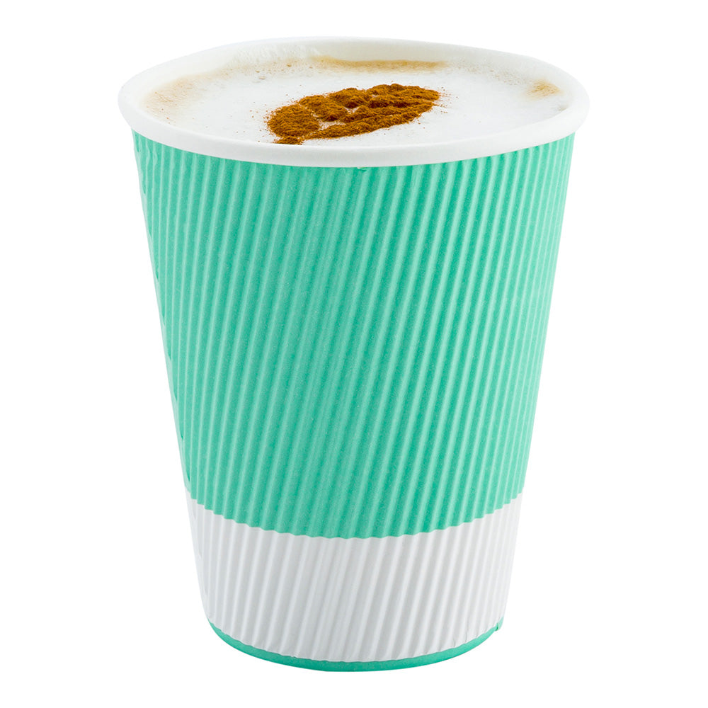 12 oz Eco-Friendly Light Green Paper Coffee Cups with Ripple Wall - 3.5