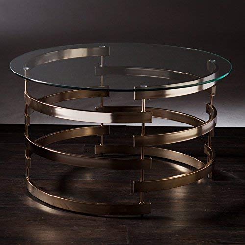 SEI Furniture Belmar Modern Round Glass Top Coffee Table - 32 Inch Diameter, 18.5 Inch Height, Champagne Gold Finish - Perfect for Living Room, Lounge, Office Waiting Area