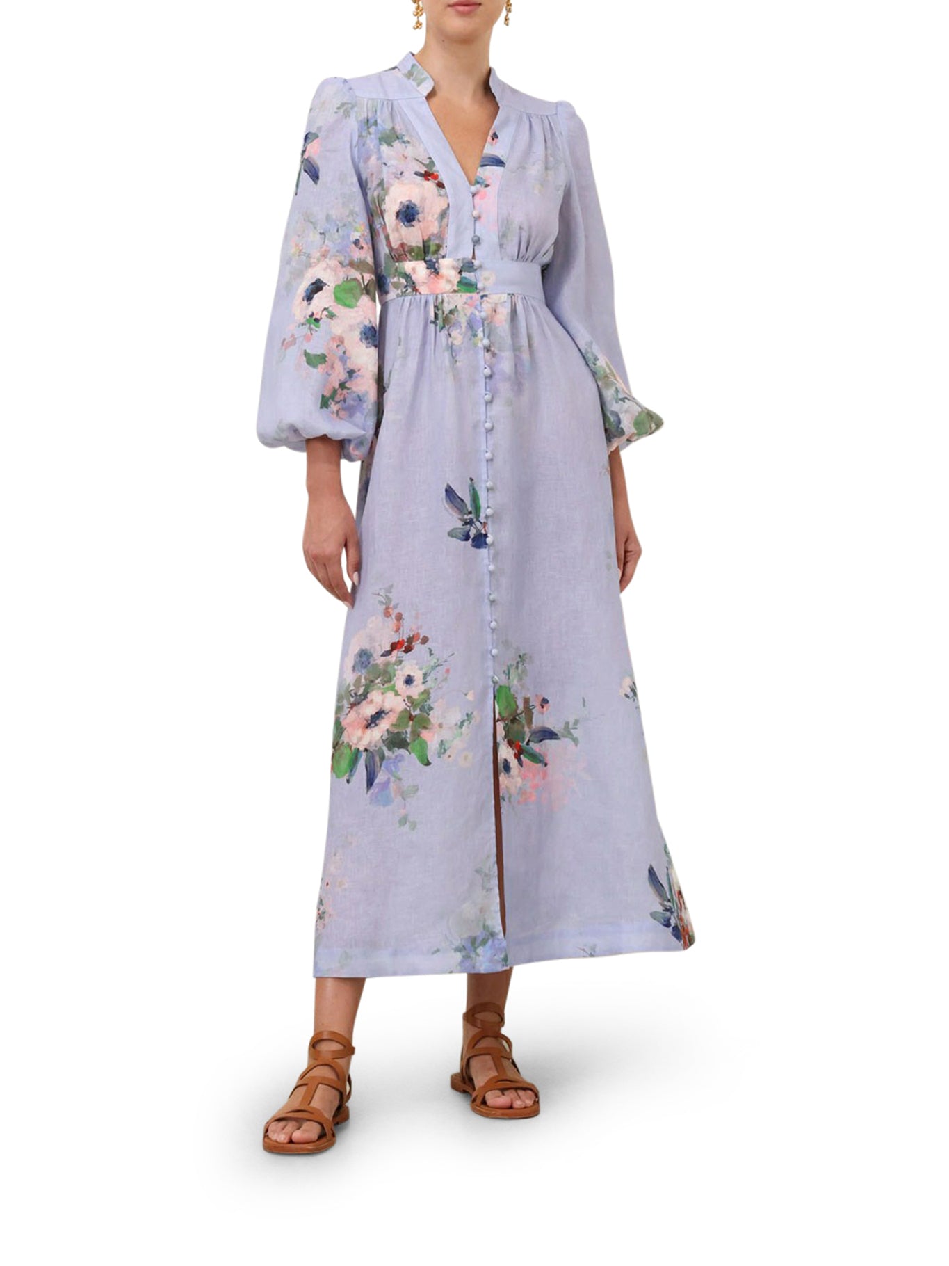 EVERLEY Women's V-Neck Midi Dress - Flowy Casual Summer Dress for Beach, Party, and Office Wear