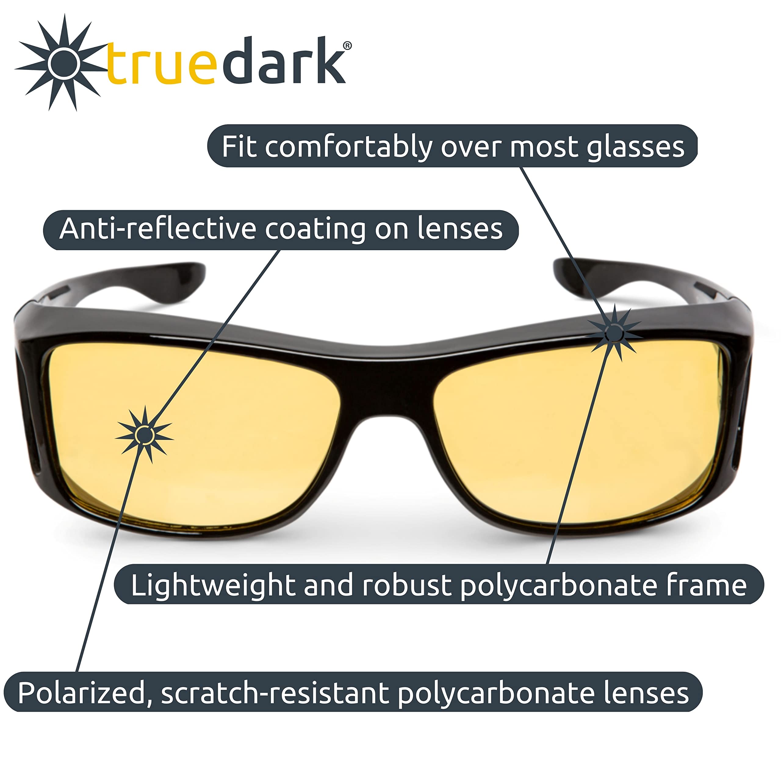 TrueDark Daylights Amber Blue Light Blocking Glasses for Men & Women - Reduce Eye Strain, UV Glare, Headaches - Perfect for Computer Work, Gaming, TV Watching & Phone Use - Anti-Fatigue Eyewear by Dave Asprey