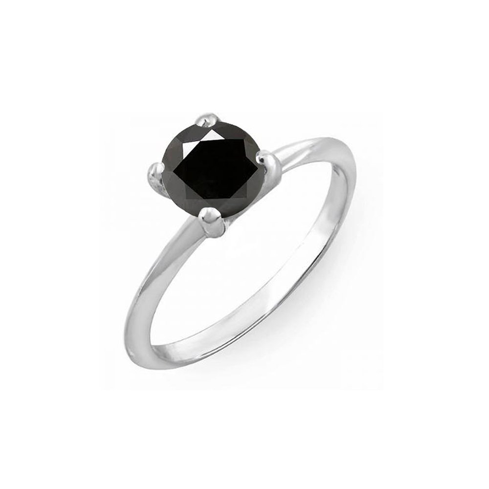 18K Solid White Gold Round Black Diamond Solitaire Engagement Ring for Women - Elegant Bridal Jewelry by Dazzlingrock Collection | Perfect for Proposals, Weddings & Anniversary Gifts