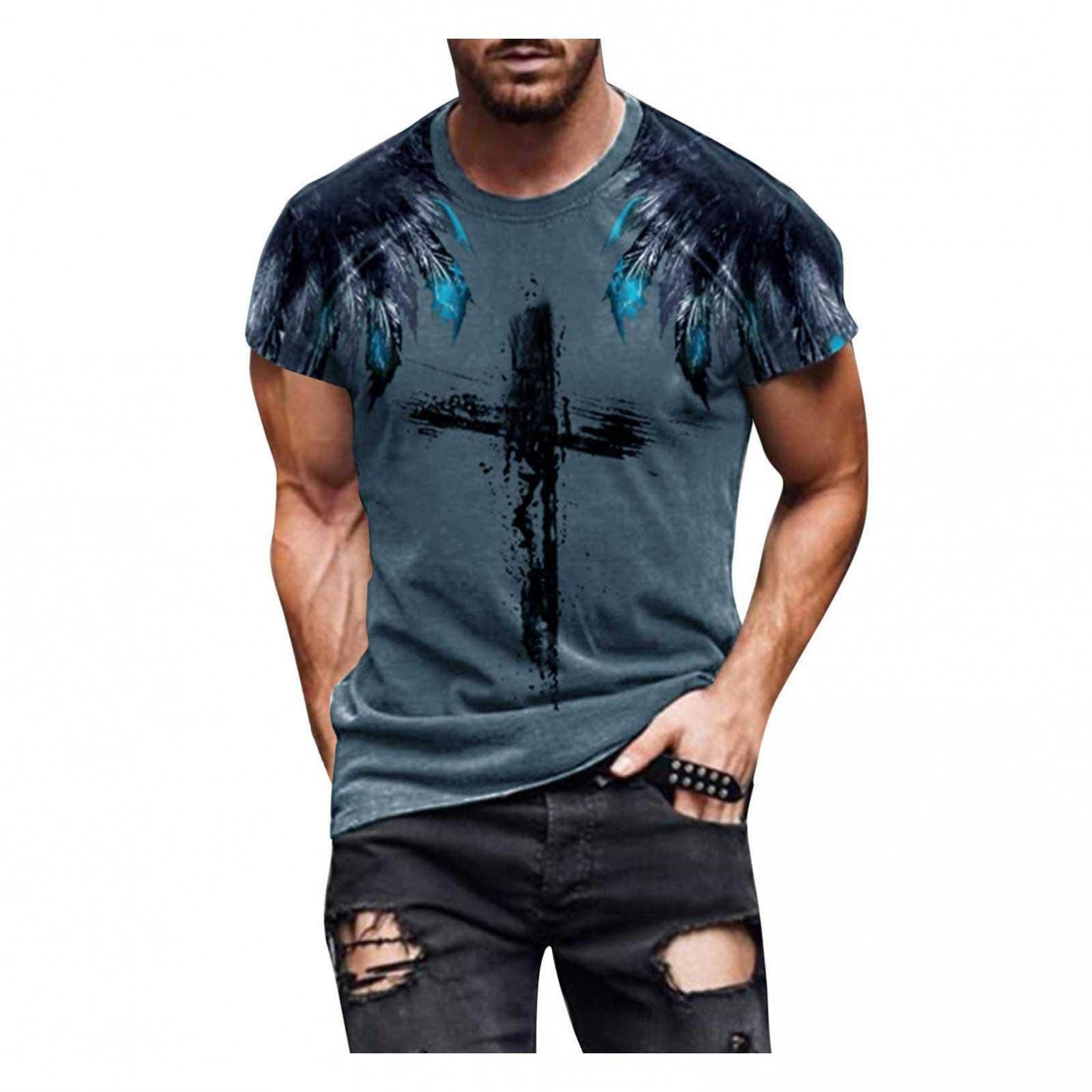 NOLDARES Men's Slim Fit Short Sleeve T-Shirt - Casual Round Neck Summer Top with Belief Print - Perfect for Daily Wear, Gym, and Outdoor Activities