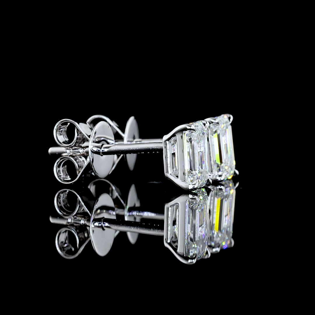 1 Carat Lab-Grown Emerald Cut Diamond Stud Earrings in 14K White Gold - VS1 Clarity, F Color - Perfect for Weddings, Anniversaries & Special Occasions