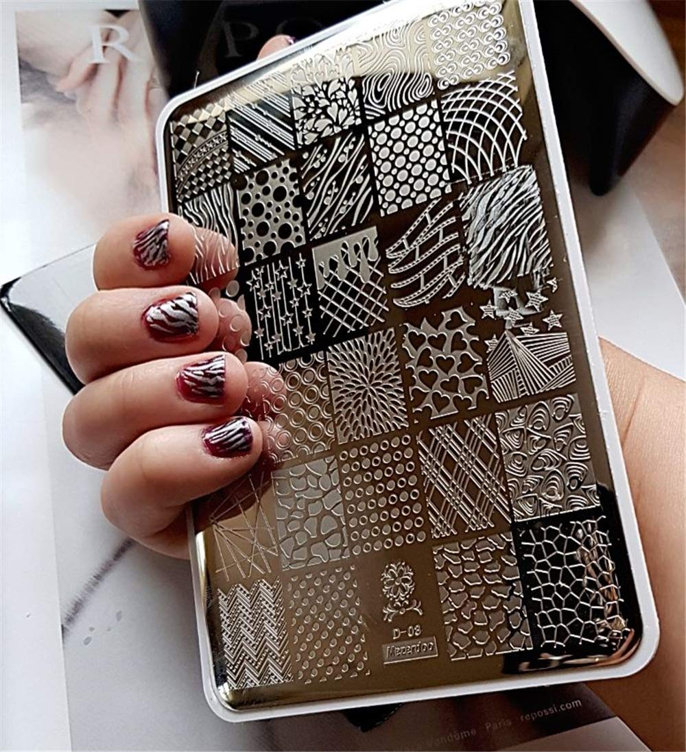 5-Piece Large Nail Stamping Plates Set - Rose, Skull, Leaf, Panda Designs - 9.5x14.5CM Rectangle Nail Art Templates for Professional & DIY Manicures - Perfect for Home Salons, Parties & Gift Giving