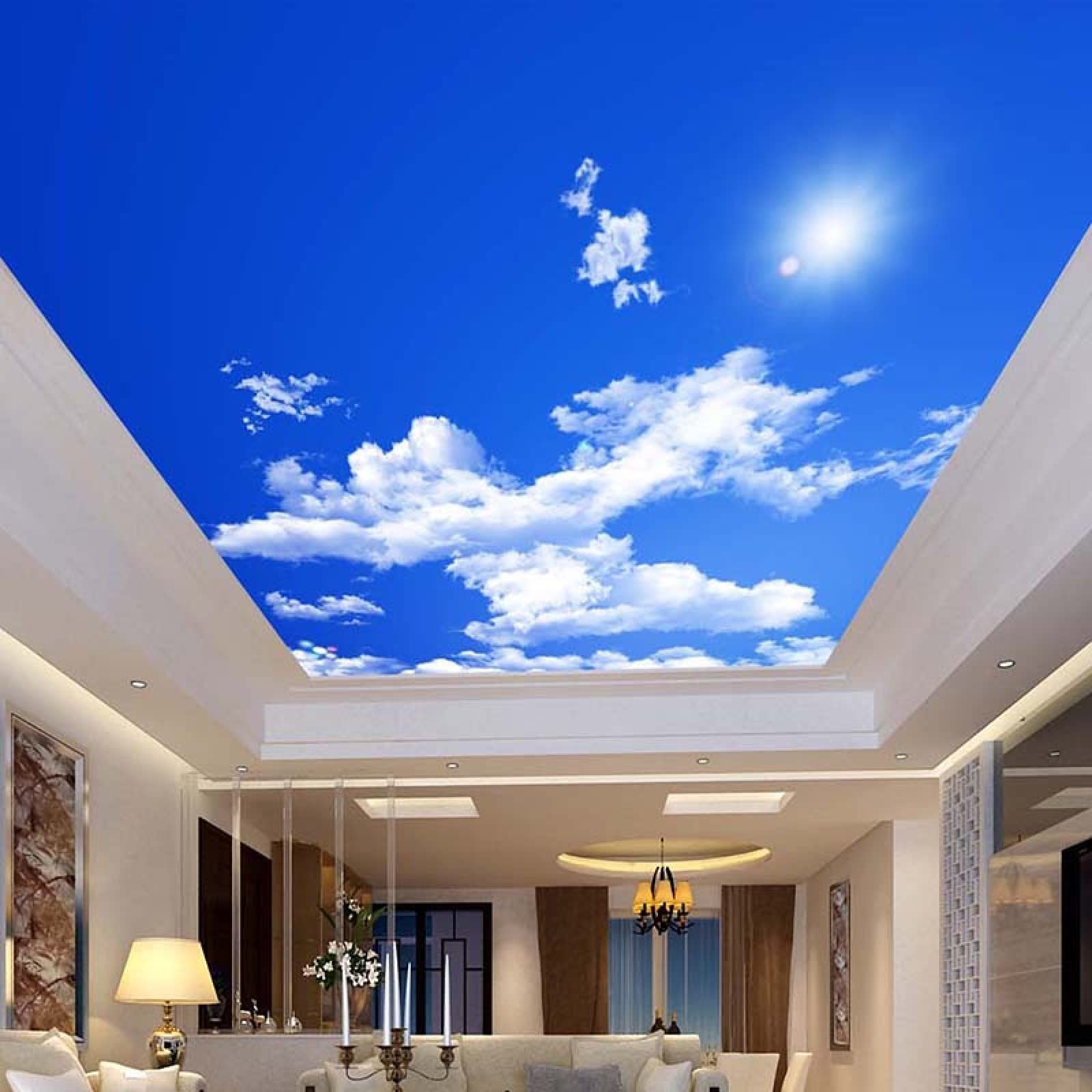 Modern Blue Sky White Clouds Sunshine Mural Wallpaper - Custom Landscape Ceiling Art Poster for Living Room, Bedroom & Dining Room Decor (169.3