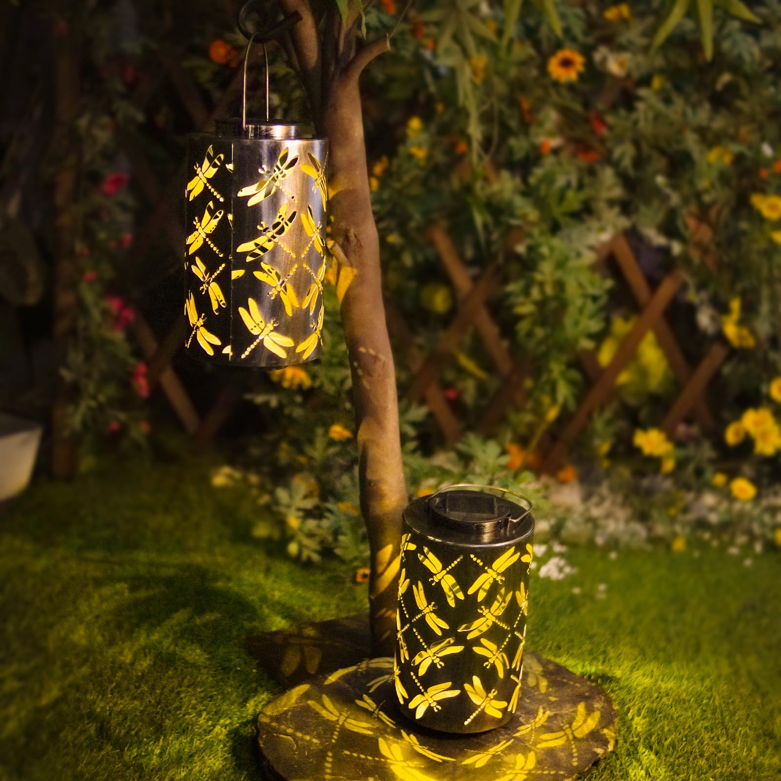 Solar Powered Outdoor Hanging Lanterns - Waterproof Metal Dragonfly Decorative Lights for Garden, Patio, Yard, Backyard - Perfect Gift for Mom, Grandma & Women - Ideal for Evening Gatherings, Romantic Dinners & Holiday Decorations
