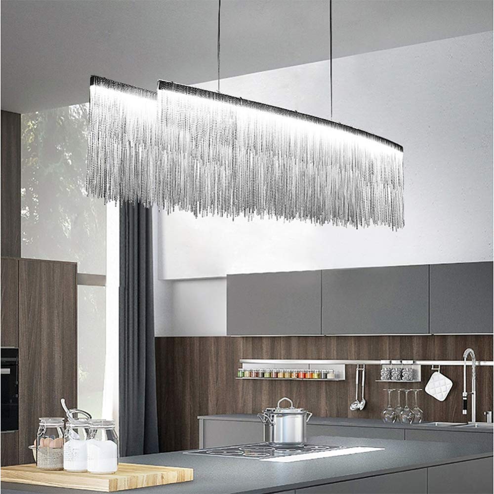 Modern LED Linear Pendant Light with Tassel Design - Chrome & Cool White 100cm - Elegant Ceiling Lighting for Living Room, Dining Room, Hotel, Store | Perfect for Contemporary Home Decor and Commercial Spaces