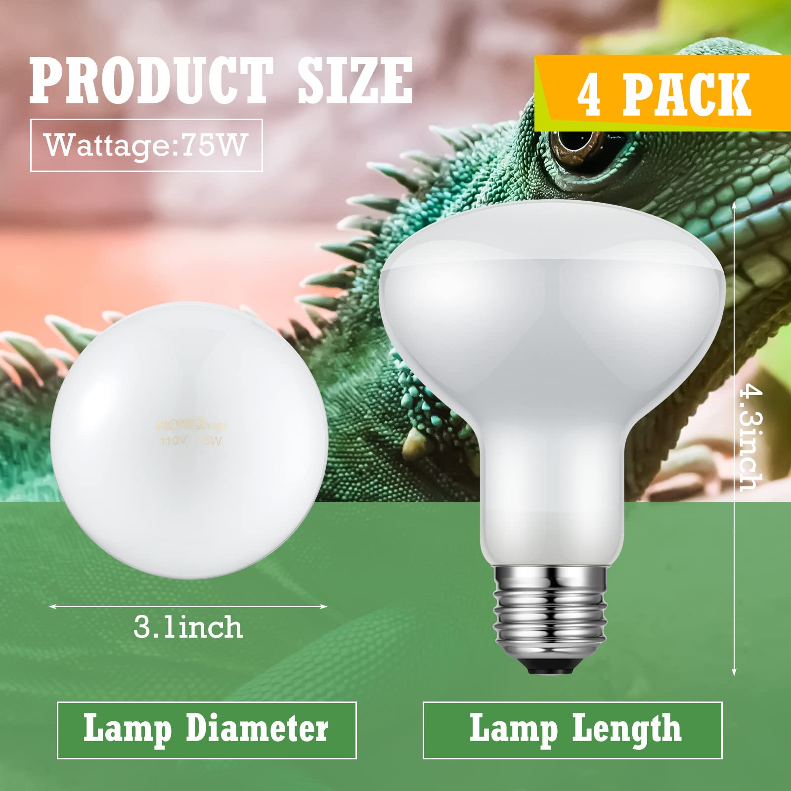Tarpop 8-Pack 75W Reptile Heat Lamp Bulbs - UVA Basking Spotlights for Lizards, Turtles & Terrariums | Perfect for Reptile Tanks, Habitats & Enclosures