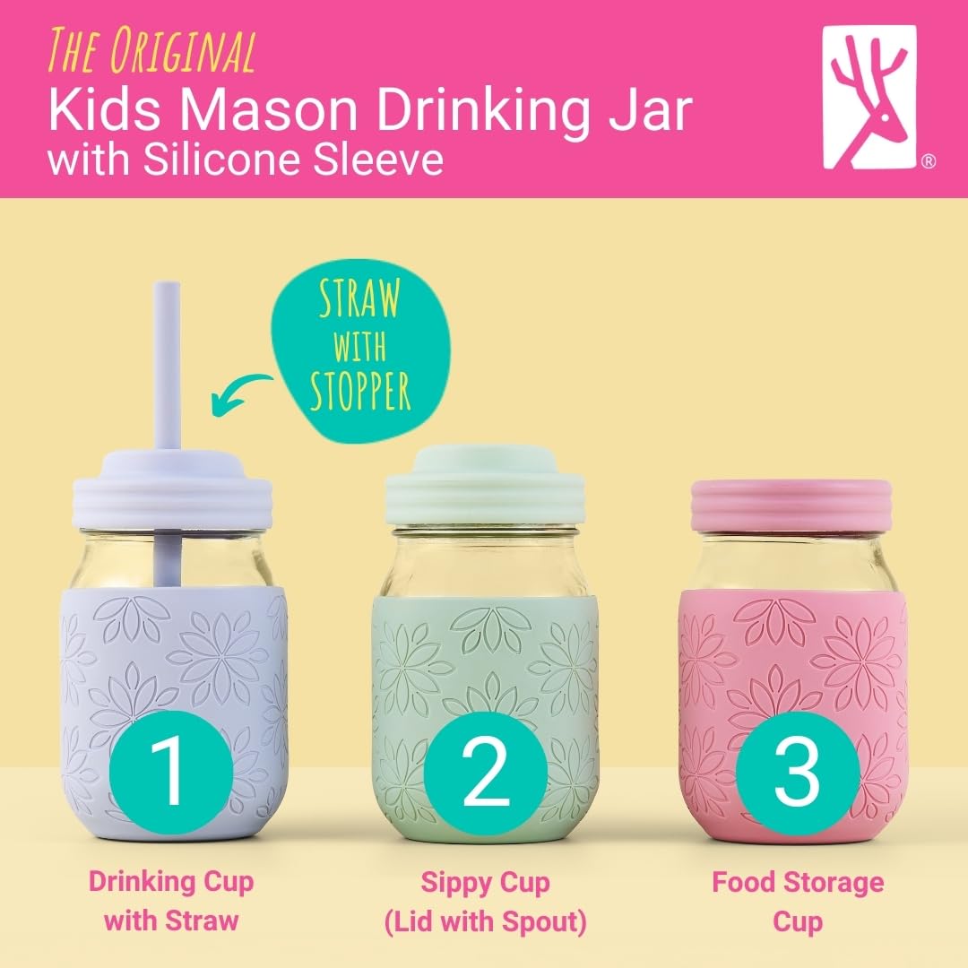 Elk and Friends 16 oz Mason Jar Cups with Lids & Silicone Straws | 4-Pack Reusable Drinking Glasses for Smoothies, Iced Coffee, Oatmeal Storage | BPA-Free Pint Jars Perfect for Home, Office, Picnics & Meal Prep