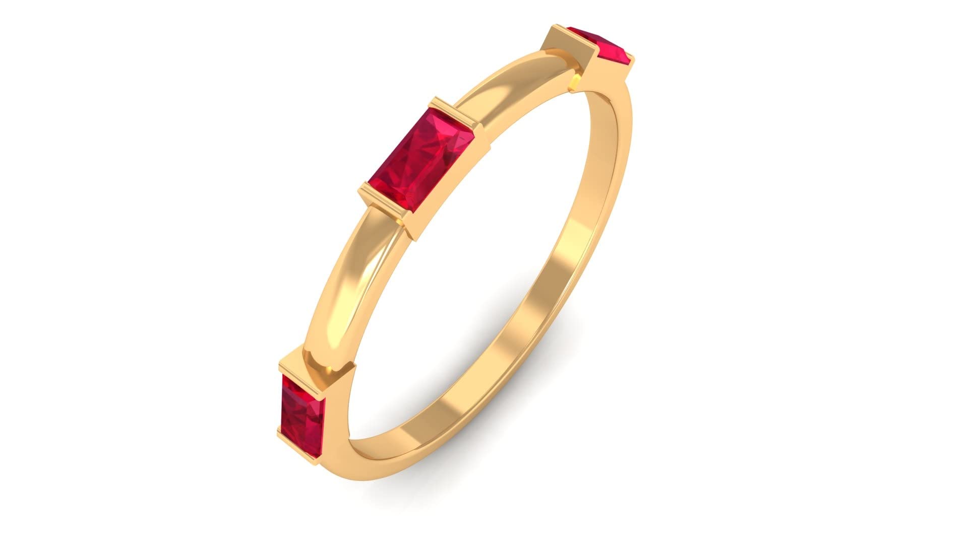 1/2 CT Lab Created Ruby Half Eternity Band Ring - 14K Solid Gold Baguette Cut Created Ruby Semi Eternity Ring for Women, Wedding, Anniversary & Special Occasion Jewelry Gift