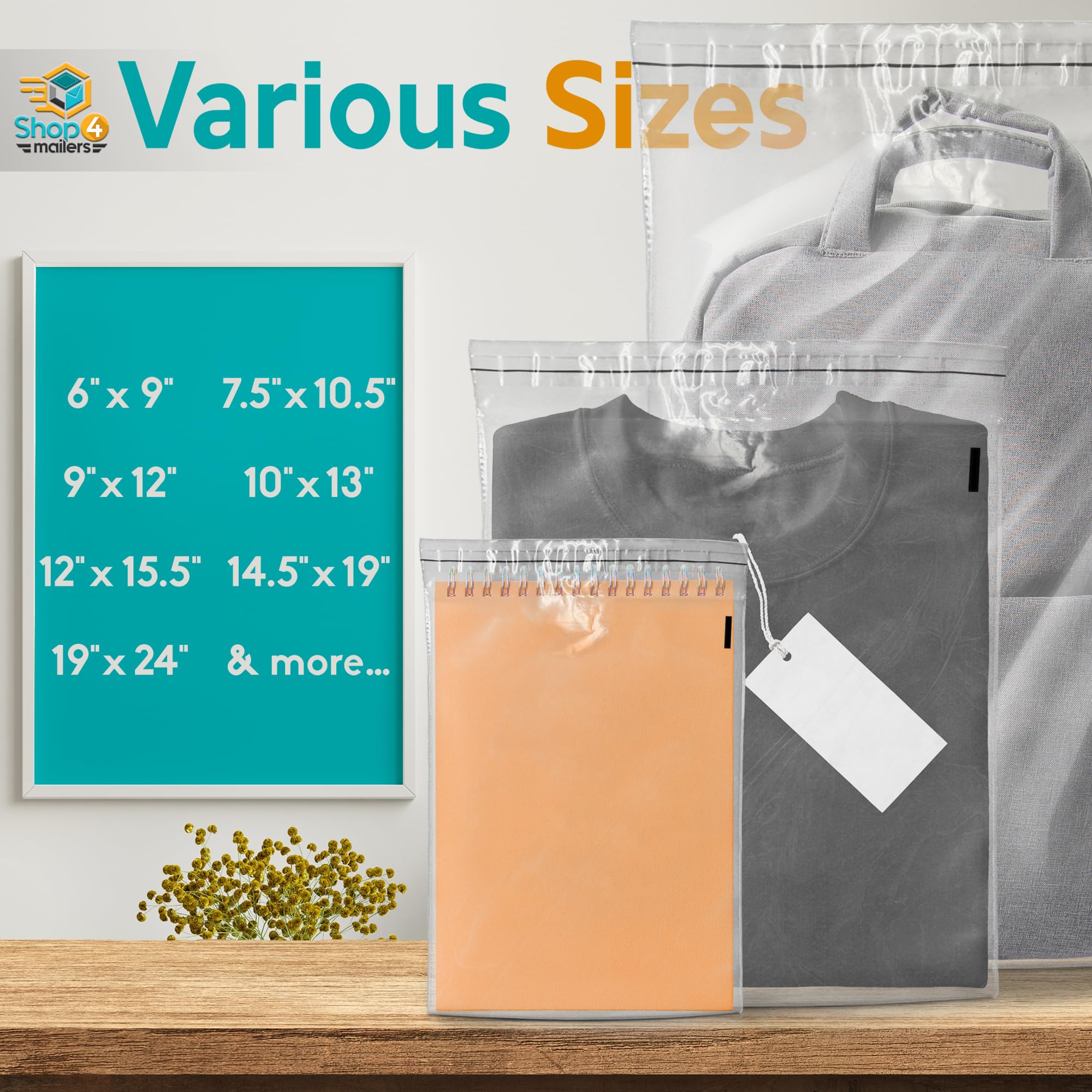 Shop4Mailers 9x12 Clear Plastic Poly Bags 1.5 Mil - Self Seal Resealable Packaging for Clothing, Jewelry, Documents, Photos, Gifts & Storage (2000 Pack) - Perfect for Ecommerce, Retail & Home Organization