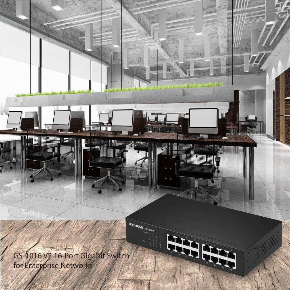 Edimax GS-1016 V2 16-Port Gigabit Ethernet Switch - Desktop/Rackmount Network Switch for Home Office & Small Business Networking
