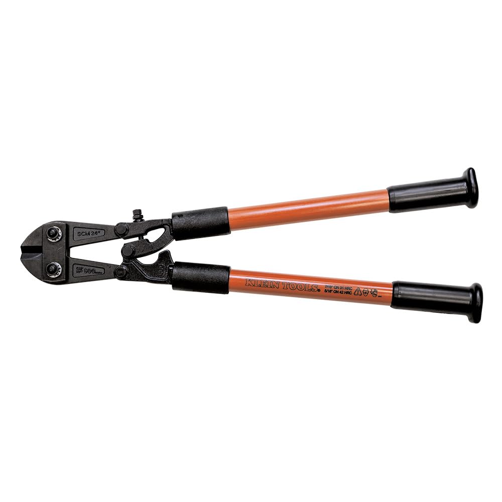 Klein Tools 63124 24-1/2-Inch Fiberglass Handle Bolt Cutter - Heavy Duty Wire & Metal Cutting Tool for Electrical, Construction & Industrial Use