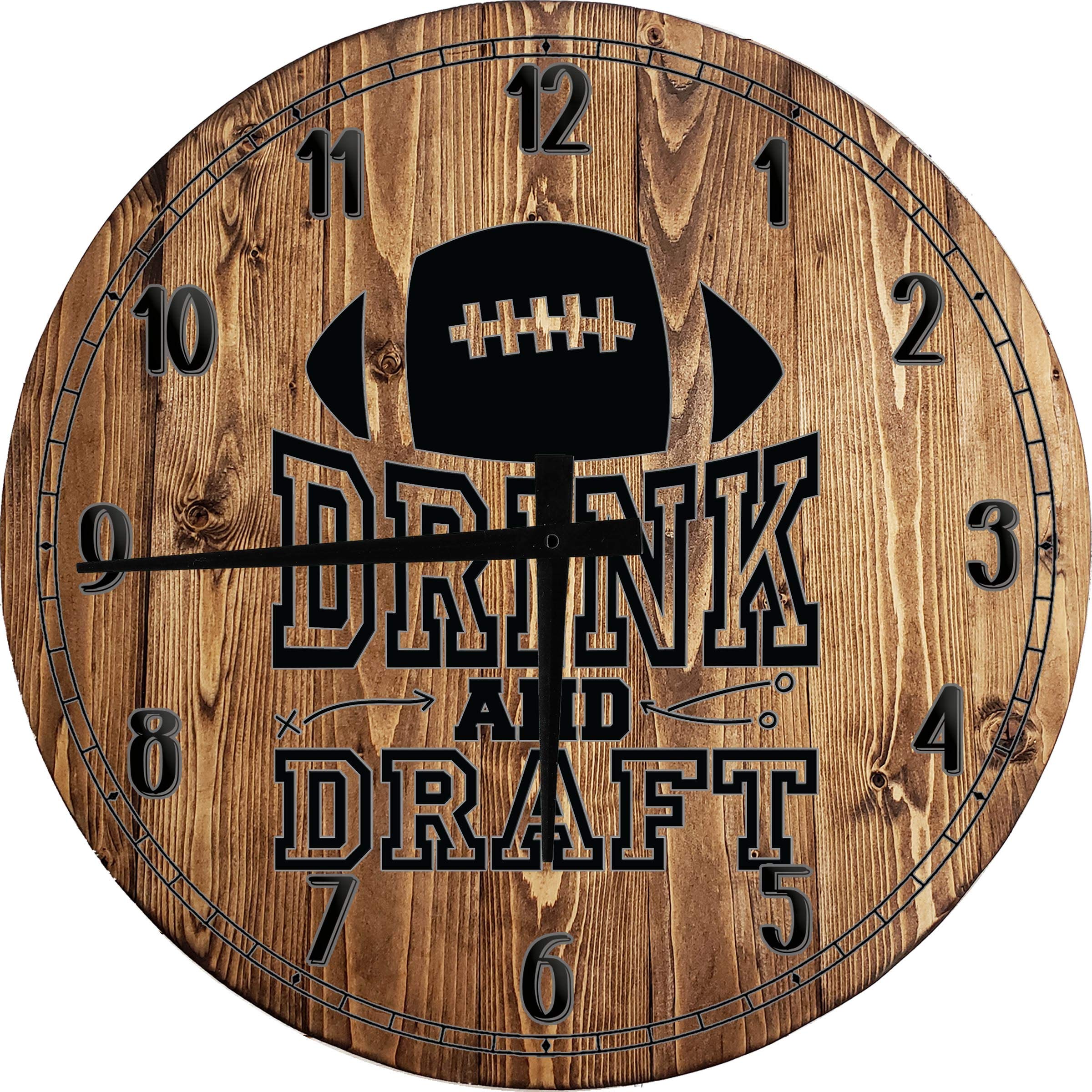24 Inch Large Round Football Sports Wall Clock - Battery Operated Drink & Draft Themed Decor for Man Cave, Game Room & Sports Bar