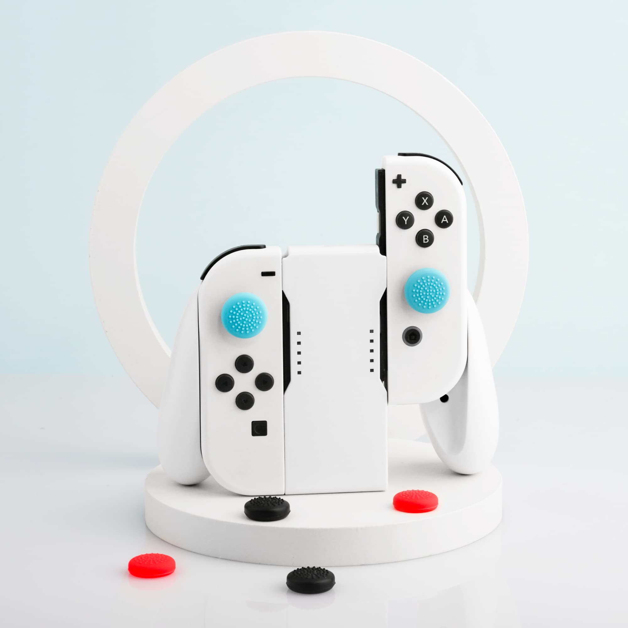 GLDRAM Joycon Charger Grip for Nintendo Switch & Switch OLED - Joy Con Controller Charging Dock with LED Indicator, 6 Thumb Grip Caps & USB Cable - White | Perfect for Gaming Sessions, Travel & Multiplayer Setup