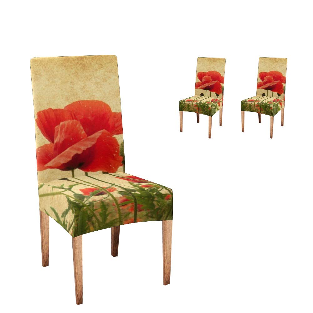 Vintage Floral Dining Chair Covers - 2 Pack Washable Slipcovers for Kitchen, Living Room & Party Decor | Poppy Pattern Seat Covers Fits Most Chairs | Easy Installation Home Decor Upgrade