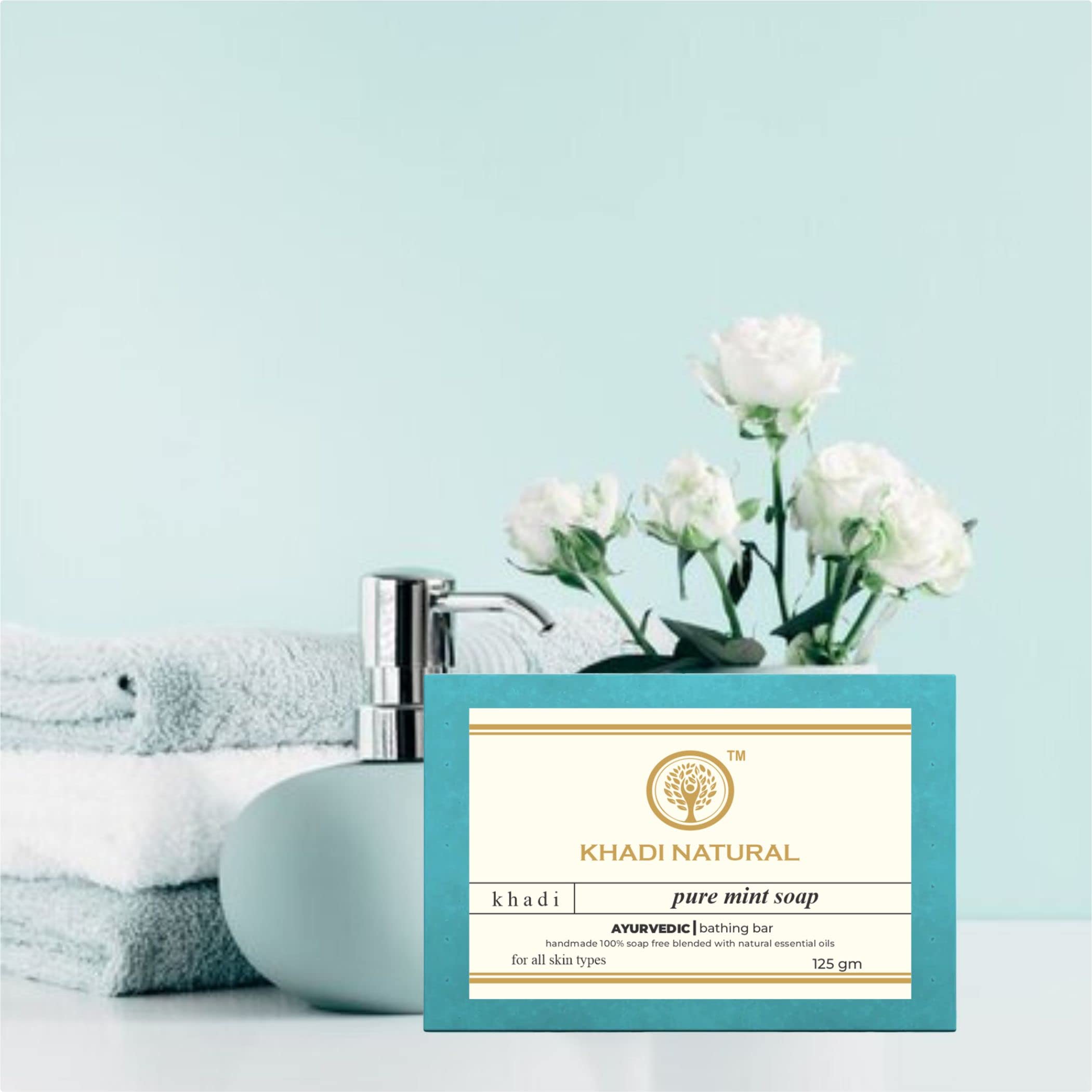 Khadi Natural Pure Mint Soap 125g (Pack of 4) | Refreshing Herbal Cleansing Bar for Face & Body | Perfect for Acne-Prone Skin & Summer Cooling Care